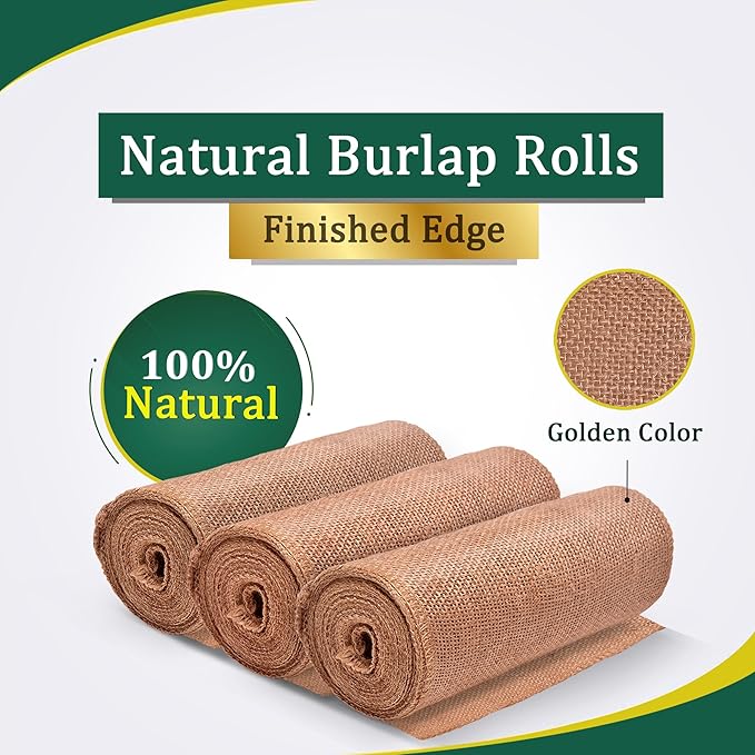 Burlap Table Runners 12 Inches x 30 FT - No-Fray Finished Edge Premium Natural Table Runner Burlap Roll – No Odor, Eco-Friendly Tablecloth Roll for Rustic Table Decor and Other DIY Crafts