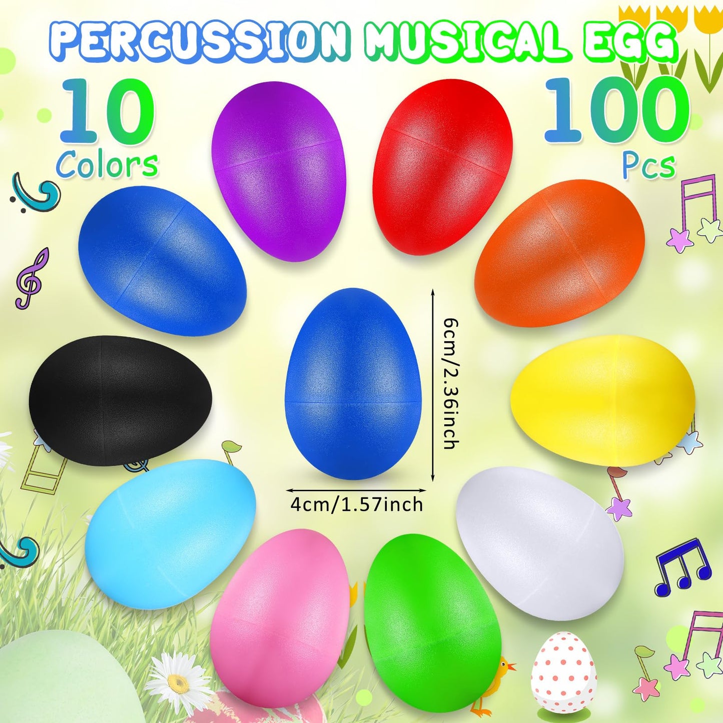 Yeshone 100 Pieces Egg Shakers Bulk Musical Instruments Percussion Maracas Egg for Kids Toys Plastic Shaker for Learning DIY Painting, Classroom Music, Rhythm(10 Color)