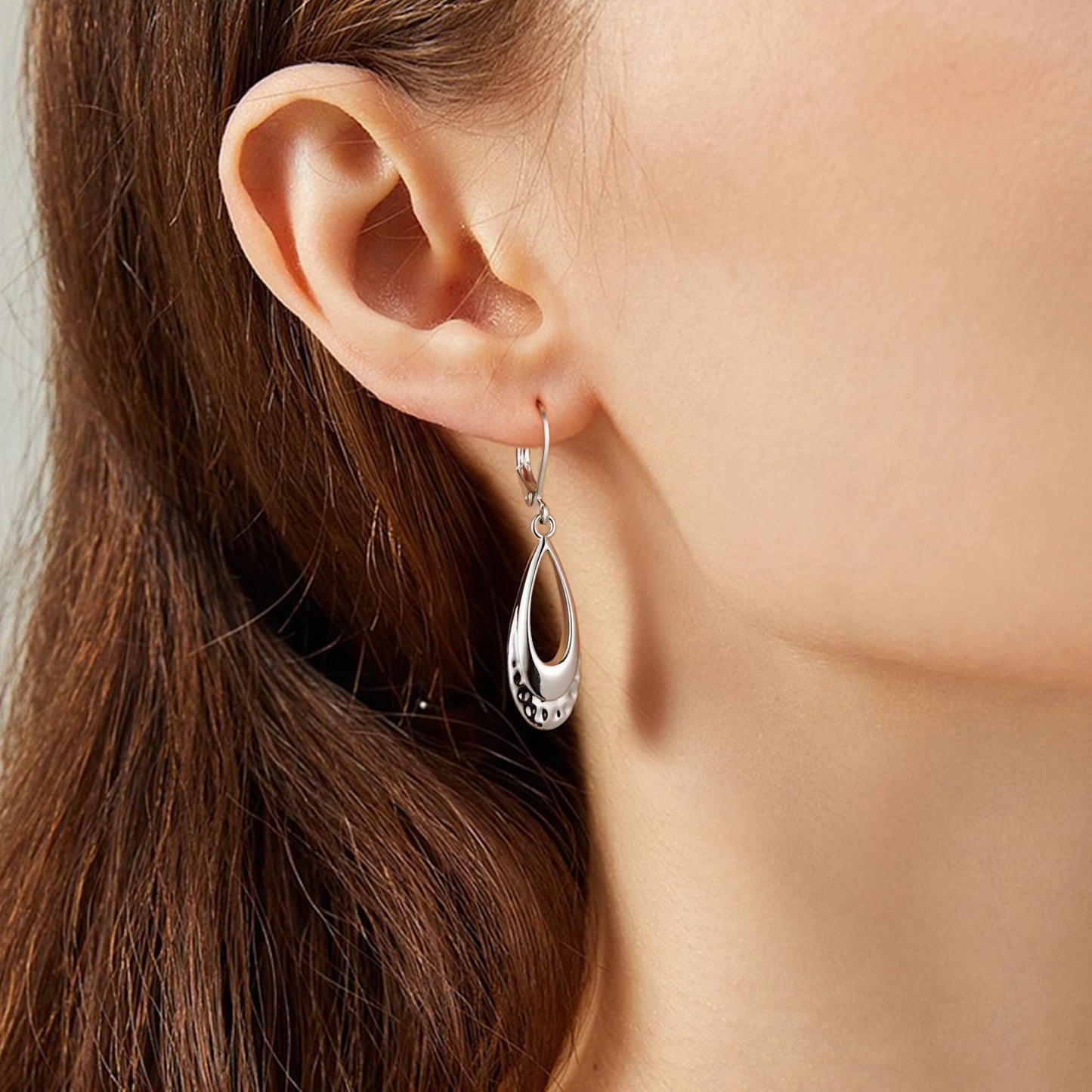Teardrop Earrings for Women Sterling Silver Leverback Earrings Hypoallergenic Silver Dangle Drop Earring (Filigree-A-G)