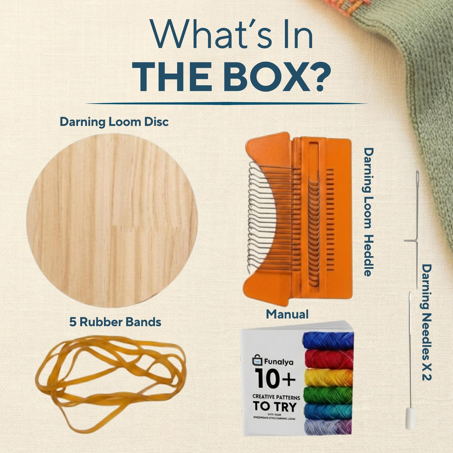 Funalya Darning Loom 21 Hooks Speedweve Mending Loom Kit for Visible Mending 2 Needles & 10+ Pattern Guide– Mini Patch Loom for Jeans Socks Repairs, Speed Weave Patchmaker Loom Small Darner Tool