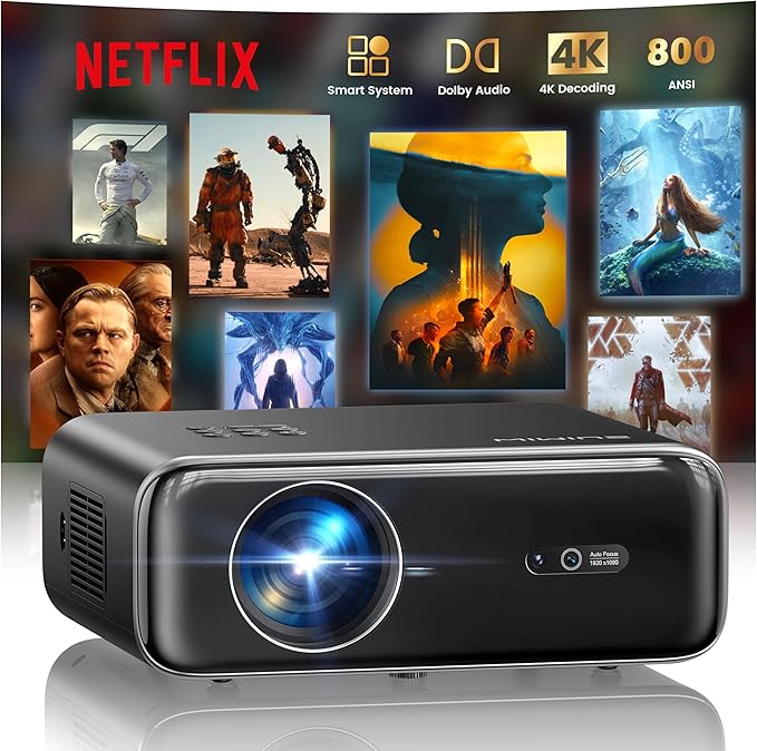 [Built-in Official Apps/4K Support] Smart Outdoor Projector with WiFi and Bluetooth, 800ANSI Movie Projector, DoIby Audio with Dual Speaker, Auto Focus w/ YouTube&PrimeVideo Proyector, Upgrad P62 Pro