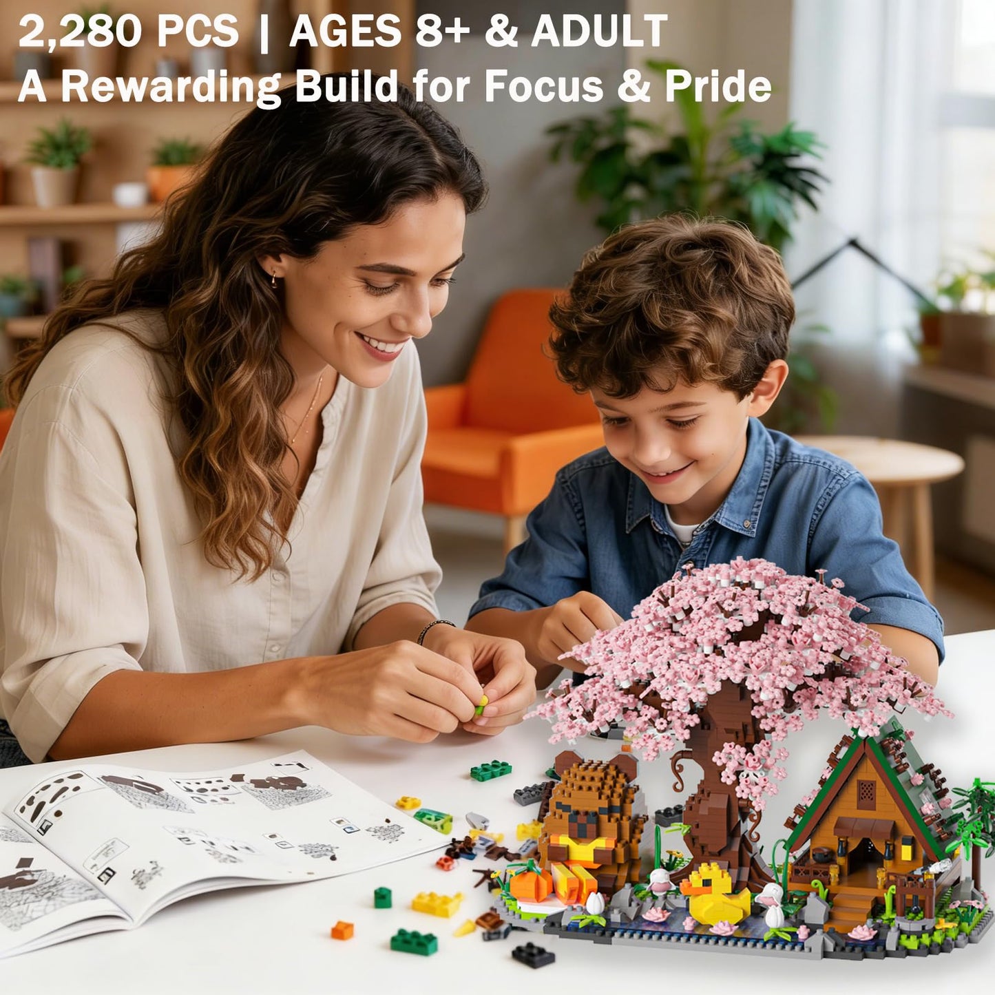 Capybara Cherry Blossom Bonsai Tree House Building Sets for Adults & Kids - 2280PCS Micro Mini Blocks, Artificial Flower for Desk, Office, Home Decor, DIY Arts & Crafts Kits, Ages 8+ Girls & Boys Gift