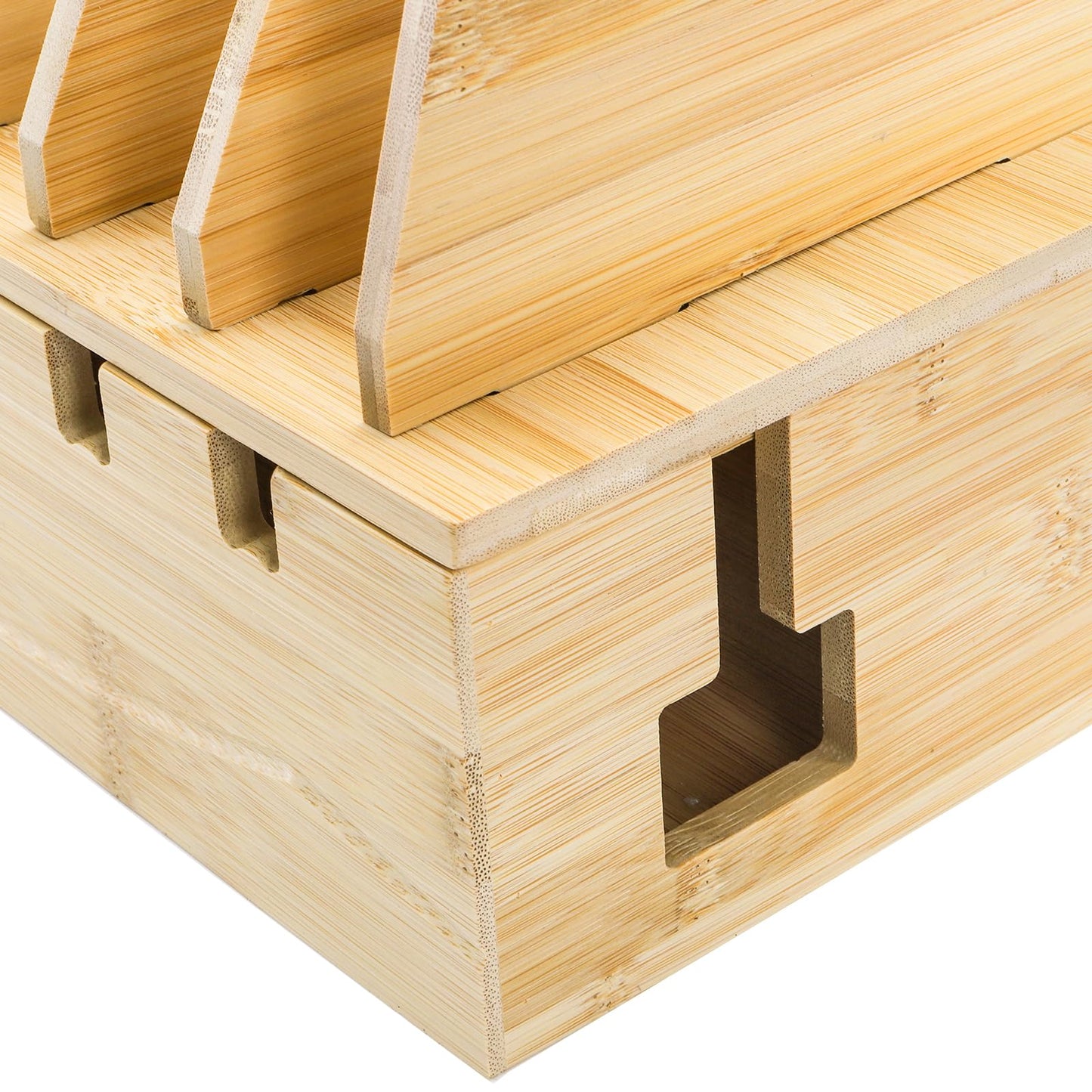 WRINGKIT Bamboo Charging Station for Multiple Devices, Desktop Charging Organizer with Removable Divider Slots, Docking Stations Stand for 6 Devices, Compatible with Tablets, iPads, Cell Phone, Laptop