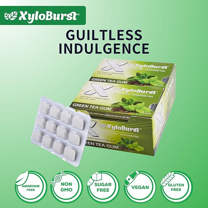 XyloBurst Green Tea Blister Pack Gum 12 Pack Box