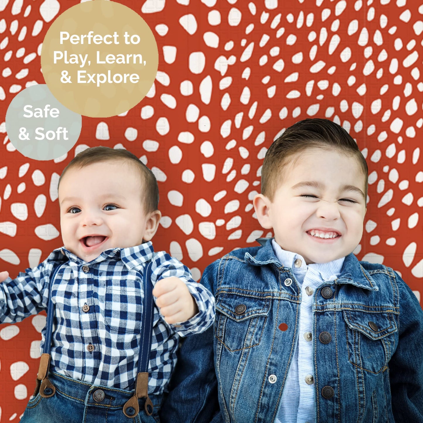 JumpOff Jo Foldable Foam Play Mat – Large Waterproof Baby & Toddler Activity Floor Mat, Double-Sided 70 x 59 Inch Play Surface - Boho Hearts
