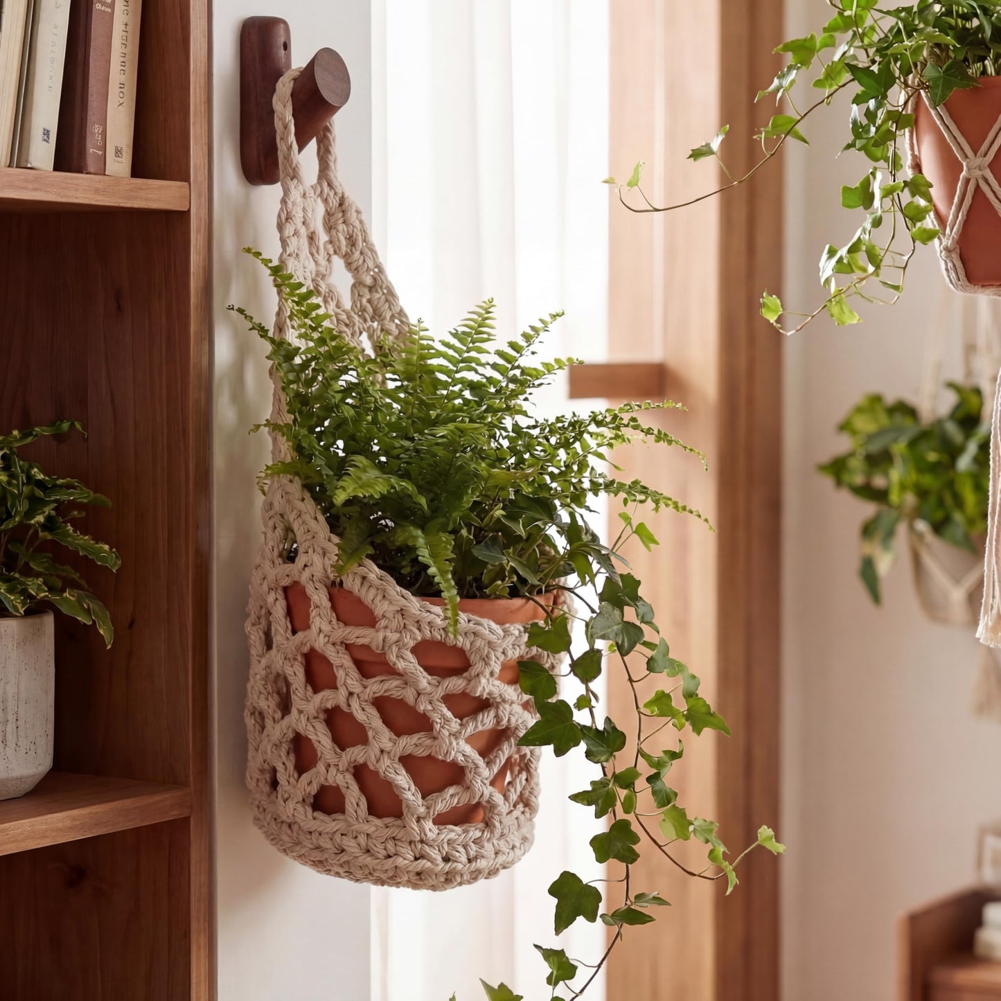 Teecyhooo 6 Pk Wall Planters for Indoor Macrame Plant Hanger Boho Wall Mounted Flower Baskets Hanging Planter, Plants and Pots are Not Included(White,4 x 8 Inch)