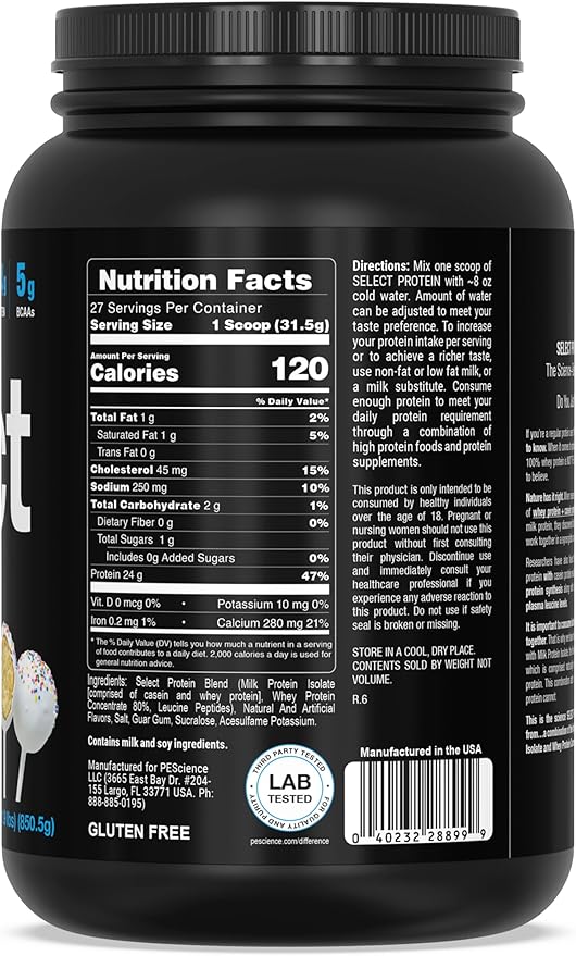 PEScience Select Low Carb Protein Powder, Cake Pop, 27 Serving, Whey and Casein Blend, Keto Friendly, Gluten Free, Best Tasting, Clean Isolate for Women and Men