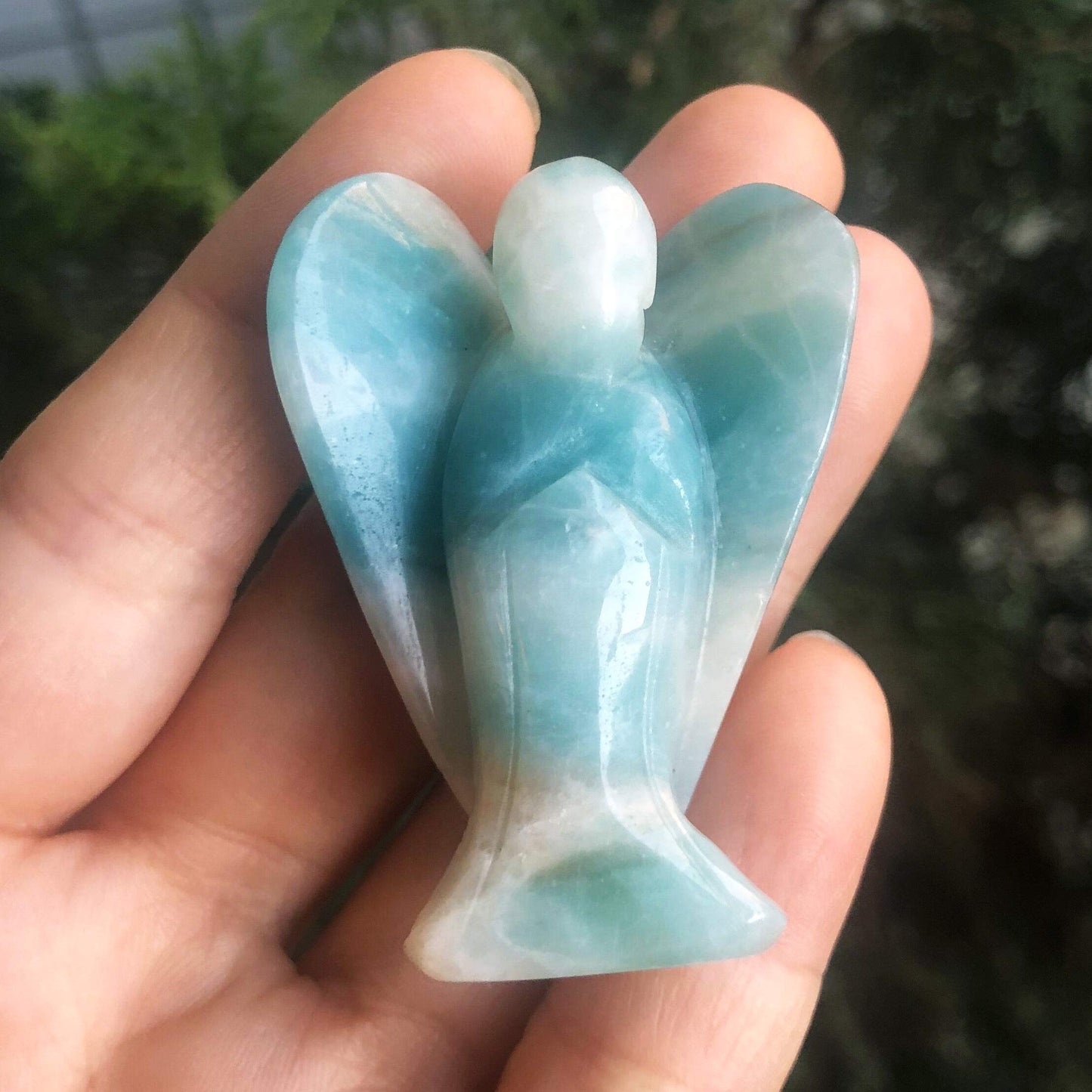 favoramulet 2 Inches Amazonite Crystal Pray Guardian Angel Statue, Carved Healing Peace Angel with Wing Figurine Pocket Stone
