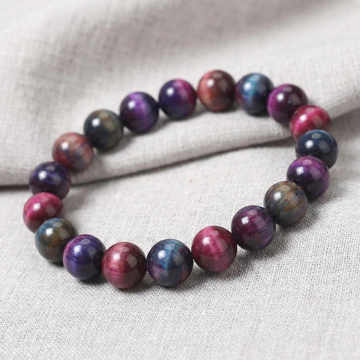 Yochus Natural Tiger Eye Beads, 60Pcs 6MM Milky Way Reddish Blue Color Enhance Round Loose Stone Bulk, DIY Charm Smooth Gemstone Beads for Jewelry Making