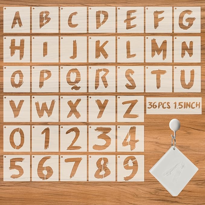 36Pc Multi-Purpose Letter Stencils - Numbers & Alphabet Stencils for Painting, Spray Painting, Wood, Wall, Fabric, Rock, Chalkboard, Signage (1.5 Inch, Cursive)