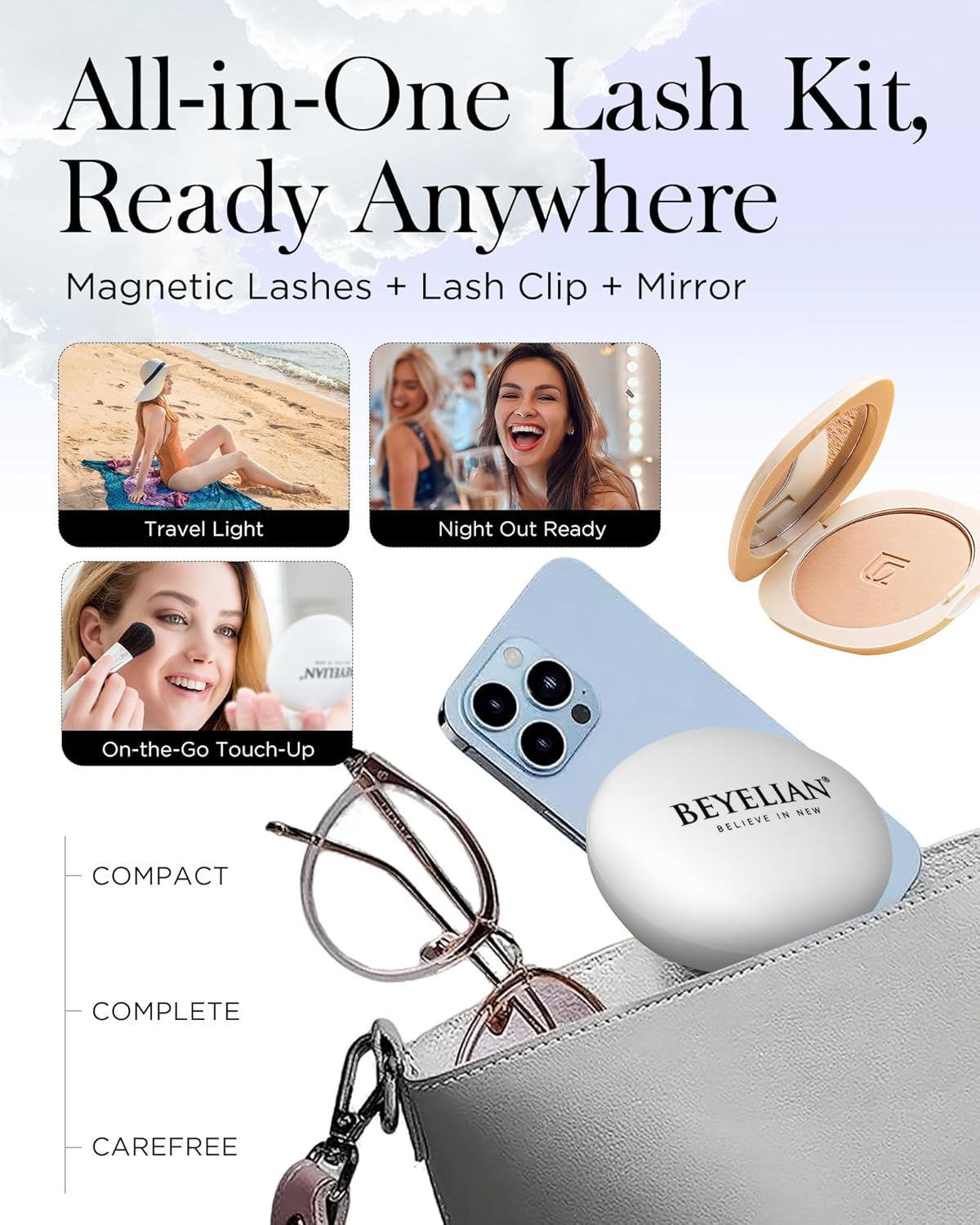 BEYELIAN Portable Magnetic Eyelashes with Applicator Kit All-In-One Box, Upgrade Soft Reusable Magnetic Lashes, No Glue Needed False Eyelashes for Eye (Lightweight & Comfortable)