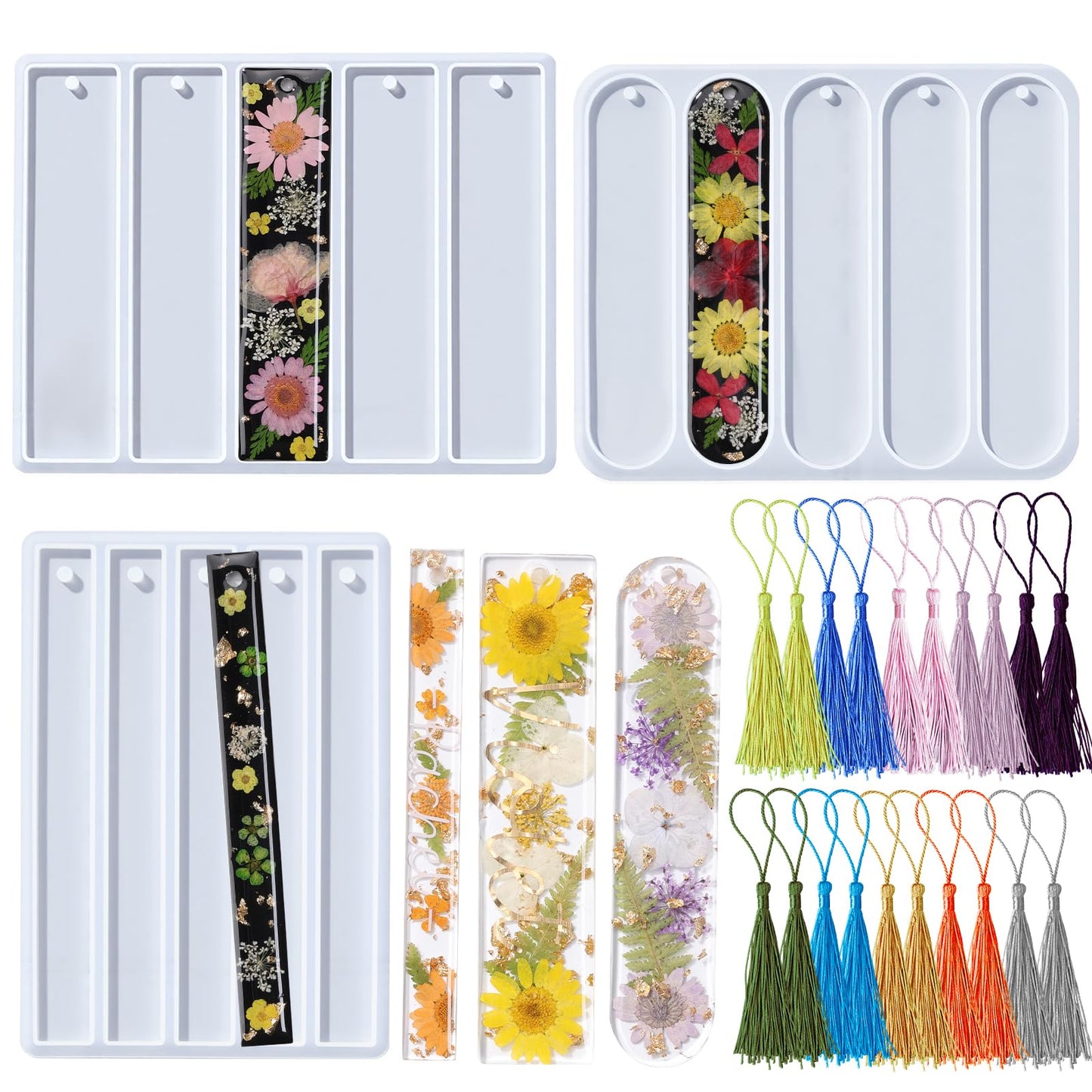 LET'S RESIN Bookmark Silicone Molds Set - 3 Shapes with 20Pcs Tassels for Epoxy Resin, Resin Bookmark Molds Silicone for DIY Handmade Bookmarks & Personalized Craft Gifts