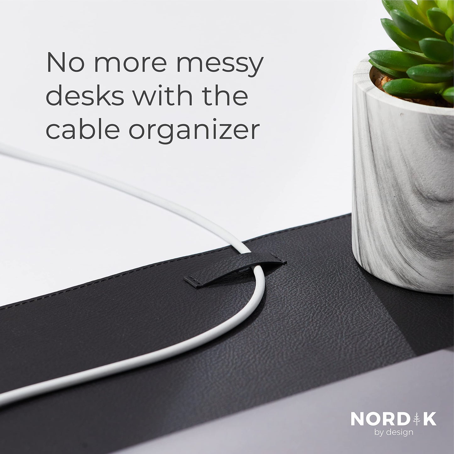 Nordik Leather Desk Mat Cable Organizer - Pebble Black 35 X 17 inch - Premium Mouse Mat - Felt Vegan Leather Desk Pad Protector - Desk Blotter Matt Keyboard - Large Desk Matt for Desktop Computer