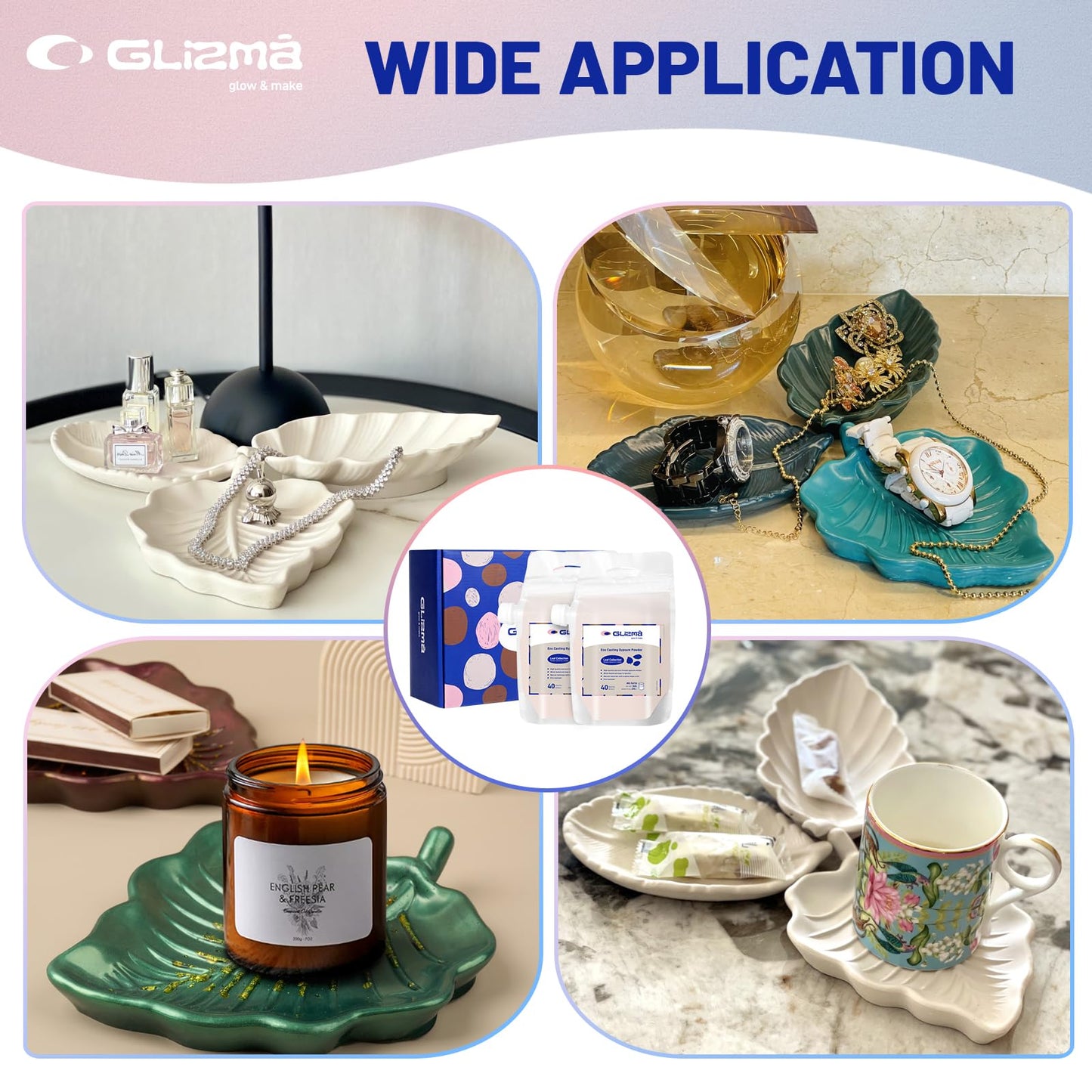Glizma Complete Gypsum Casting Powder Kit 2 Sets 6 Leaf Trays, Home Decor DIY Beginners Crafts Kits Adults Women, Water Activated, Fast Curing, Date Night Painting Kit(Acrylic Paint Inclueded)