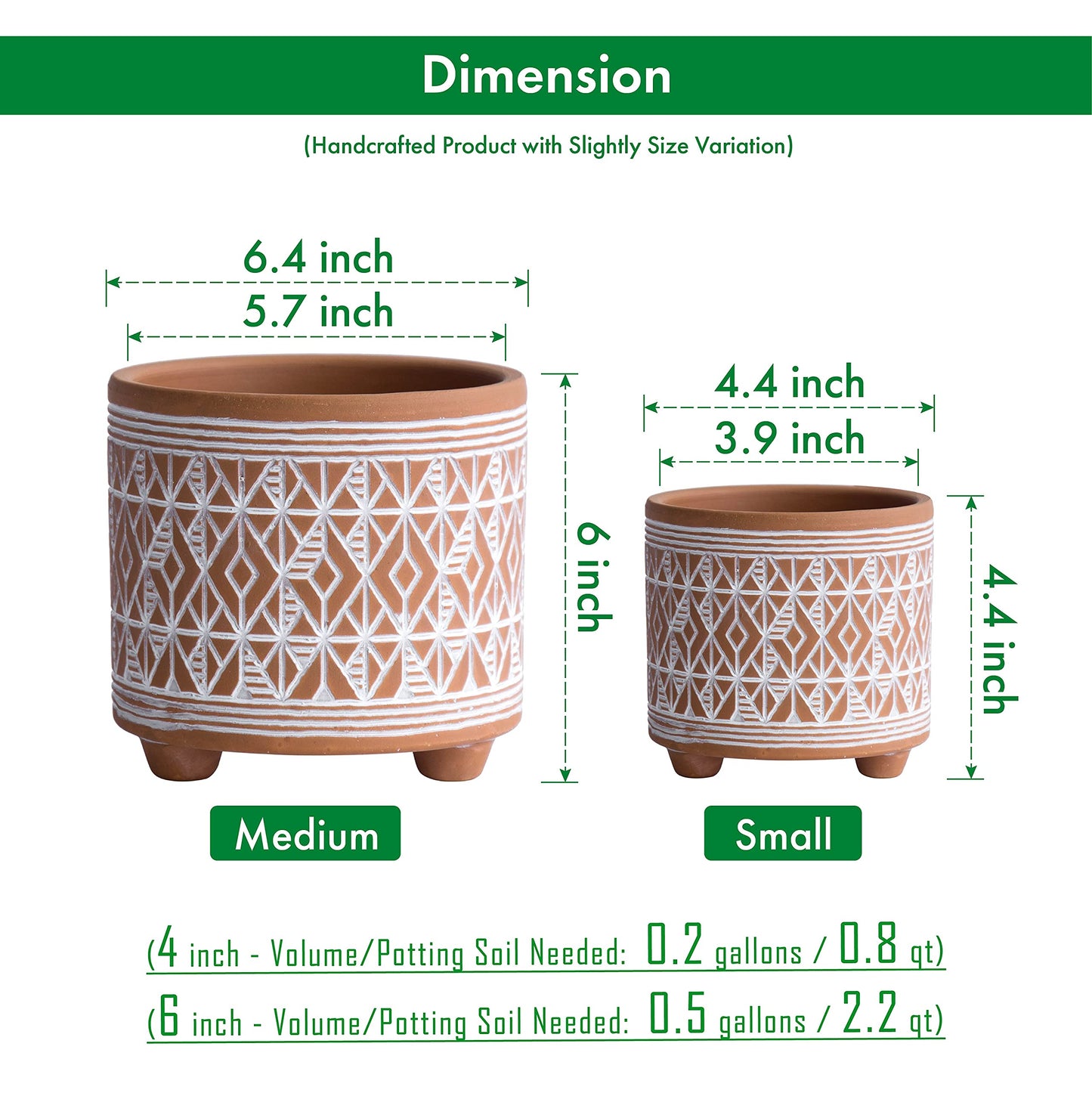D'vine Dev Set of 2 Terracotta Planter Pots, 4 Inch & 6 Inch, Design Plants Pot with Drainage Hole, Savanna Weave, Terracotta/White, 31-953-G-1