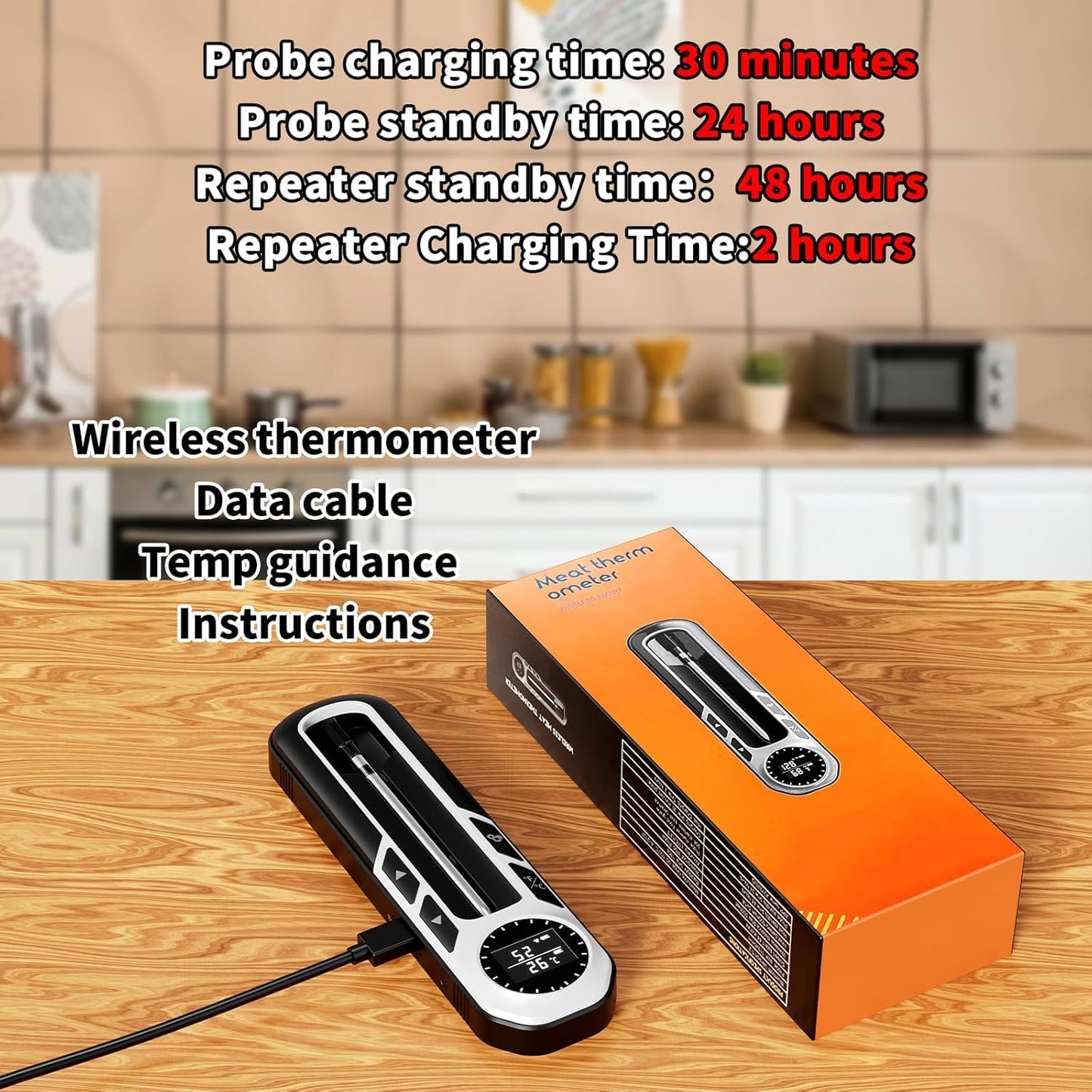 500ft Smart Bluetooth Meat Thermometer with IP66 Waterproof, Food Thermometer for BBQ, Wireless Meat Thermometer for Kitchen, Smoker,Grilling, Oven, Rotisserie Gift(iOS & Android)