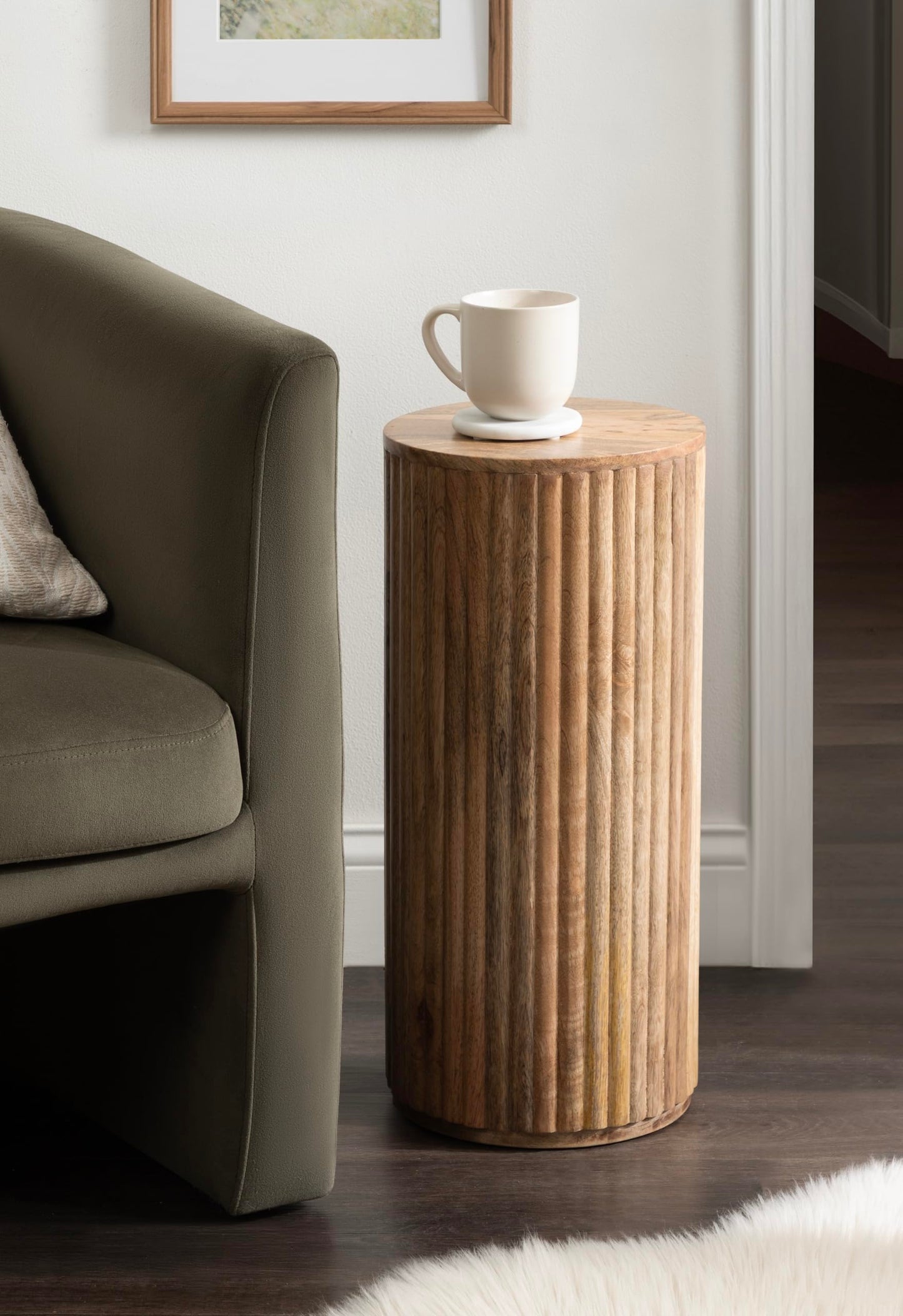 Kate and Laurel Reid Modern Wooden Ribbed Drink Table, 10 x 10 x 22, Natural Wood, Solid Wood Mini Table for Use as Pedestal Plant Stand Indoors or Small Nightstand Option