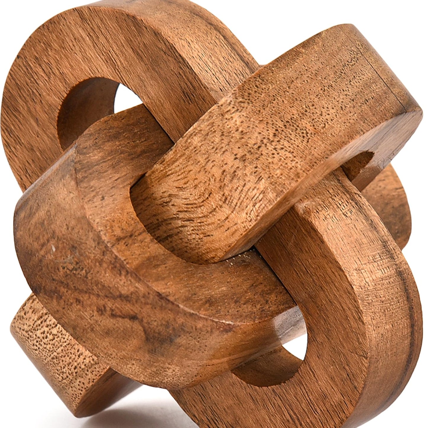 Kimona Statue 3 Link Wooden Knot Hand Carved Home Decoration Crafts Ornaments for Coffee Table Tray Shelf (4" X 4" X 4")