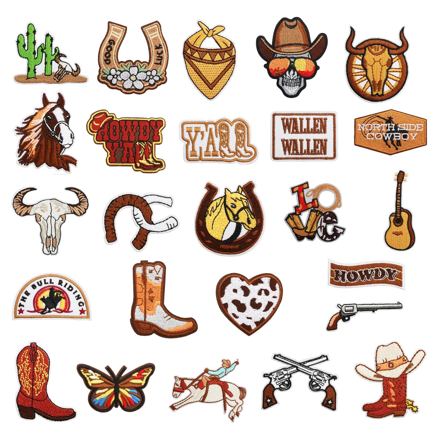 25Pcs Western Iron on Patches Cowboy Sew on Embroidered Applique Patches Western Cowboy Embroidery Repair Decoractive Patches DIY Crafts Sewing Patches Decorations for Clothes Jackets Jeans Backpacks
