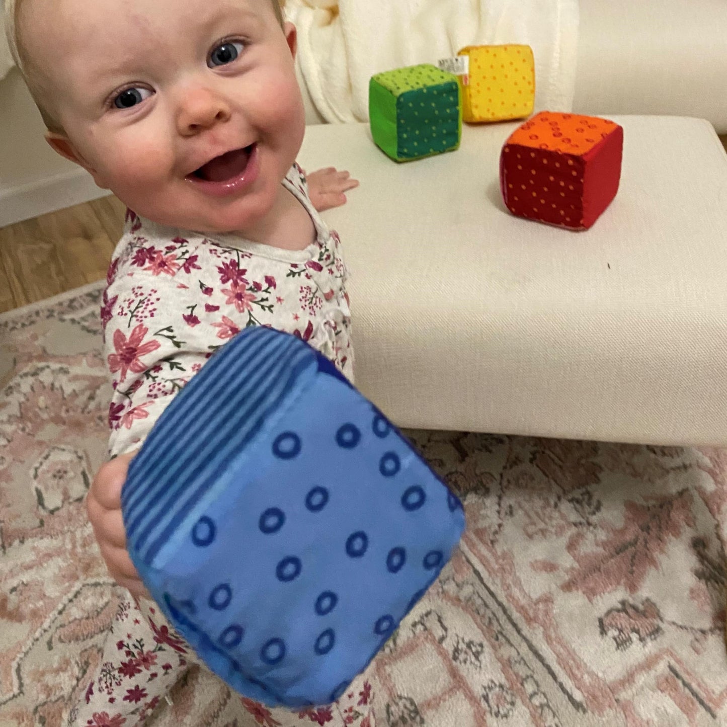HABA Soft Blocks for Babies 6-24 Months, Happy Quartett Sensory Toy Features a Unique Sound & Texture in All 4 Baby Blocks