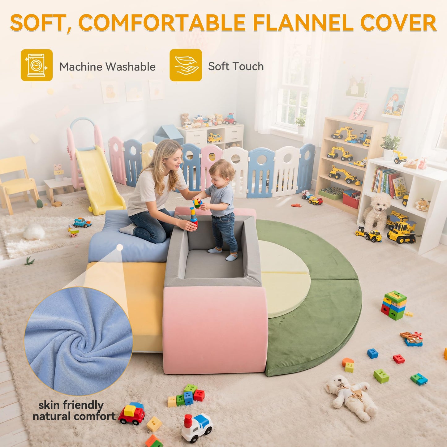 ANGELBECKE Foam Climbing Blocks with Ball Pit for Toddler, 9-Piece Soft Toddlers Climbing Toy Indoor for Kids Crawling, Soft Play Set Playground