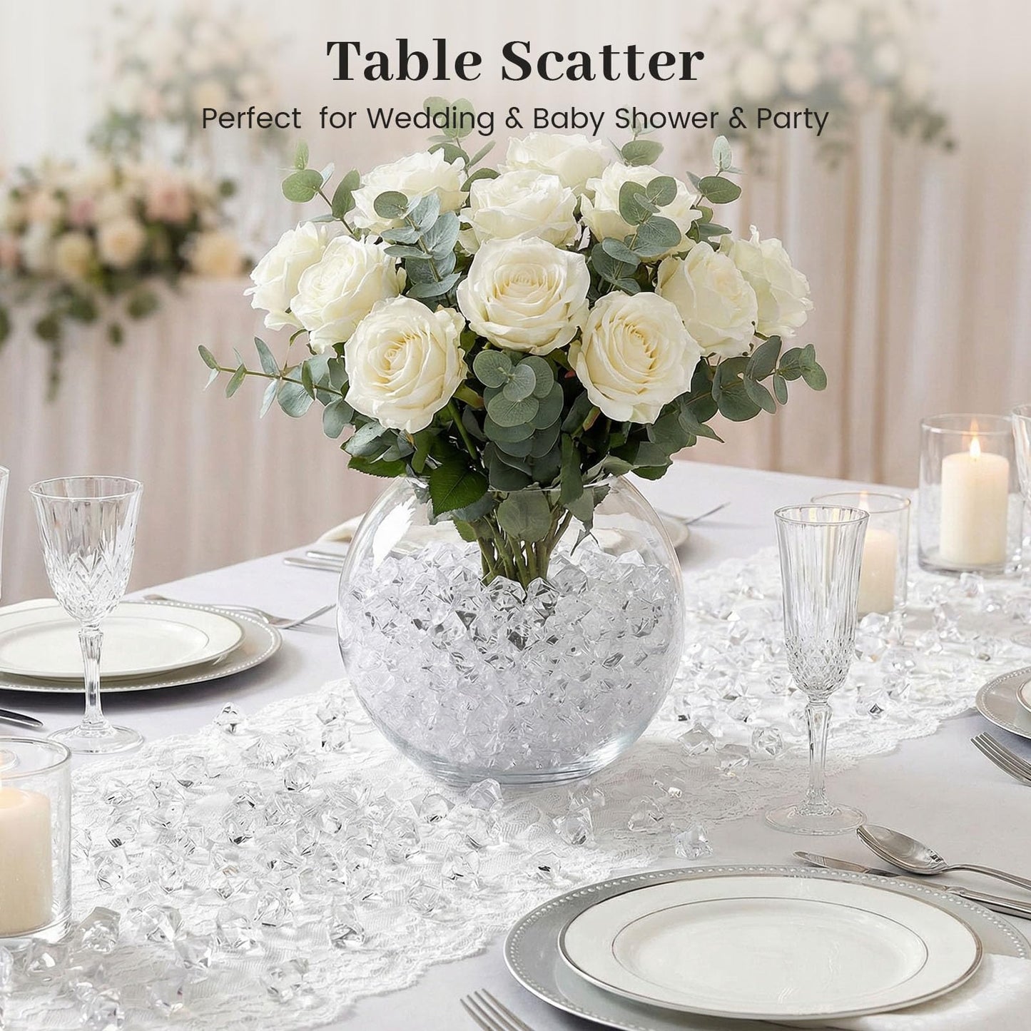 DomeStar 1000PCS Fake Ice, Acrylic Fake Diamonds Vase Filler Plastic Gems Clear Rocks for DIY craft Table Scatter Decor