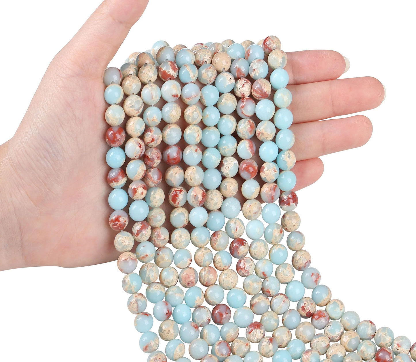 NUKAYAI Sky Blue Jasper Natural Crystal Beads - 60 Pcs, 8mm Round Smooth Loose Beads for Bracelet, Necklace & DIY Earrings