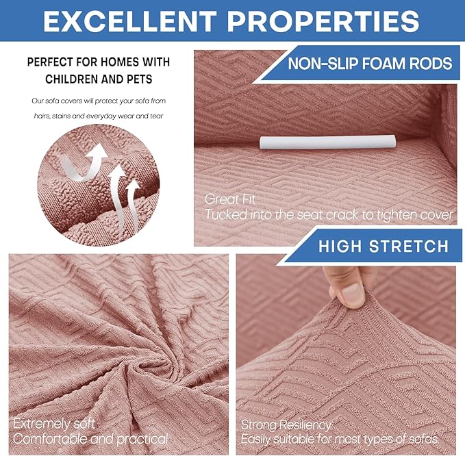 XINEAGE New Stretch Armchair Covers 1 Piece Chair Slipcovers Chair Protector for Living Room Thick Soft Chair Cover with Elastic Bottom Couch Cover for Pets Kids (31"-46", Dusty Pink)