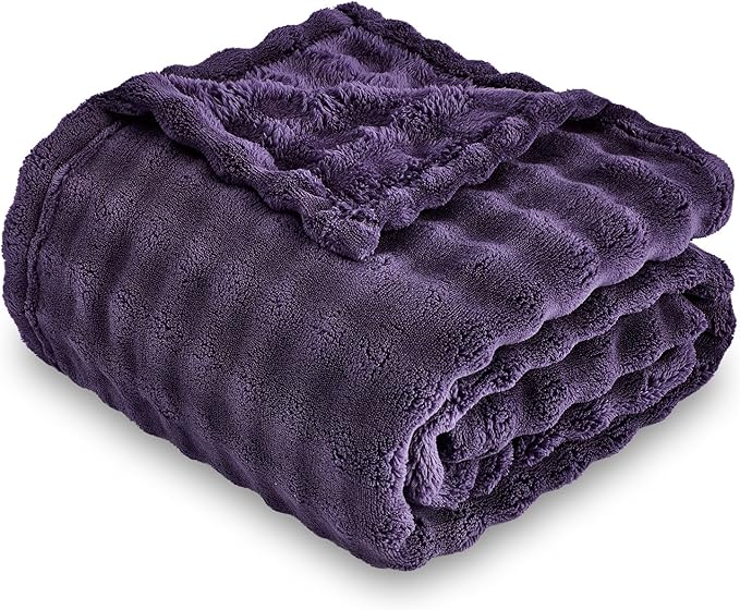 SOCHOW Aubergine Bubble Fleece Blanket for Couch, Super Soft Cozy Cute Throw Blanket for Women, Decorative Fuzzy Flannel Blanket, 50 x 60 Inches