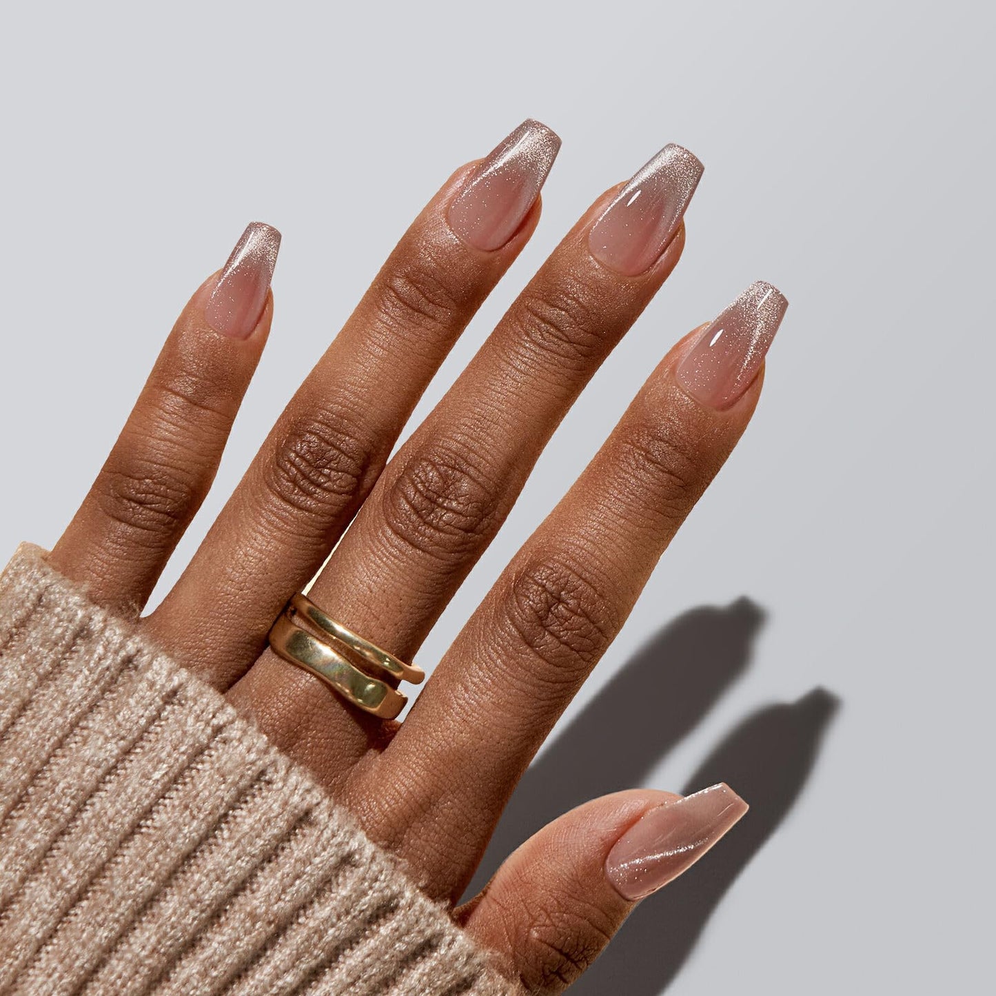 BTArtboxnails XCOATTIPS Press on Nails - Cat Eye Christmas Press on Nails, French Tip Nails, Short Coffin Soak Off Acrylic Nail Tips Extensions, Soft Gel Fake Nail