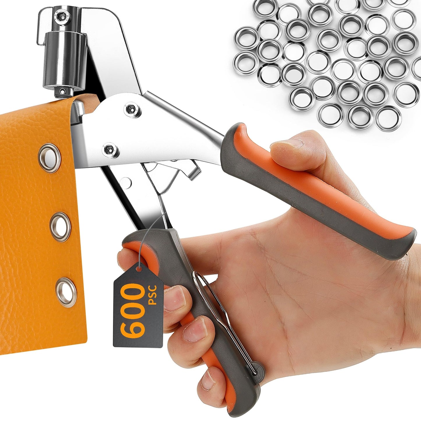KYACHITOS Grommet Tool Kit, Handheld Grommet Pliers with 600PCS 3/8 Inch Grommets, Heavy Duty Grommet Kit, Eyelet Pliers Kit for DIY Banner Tarp Leather Repair and Installation
