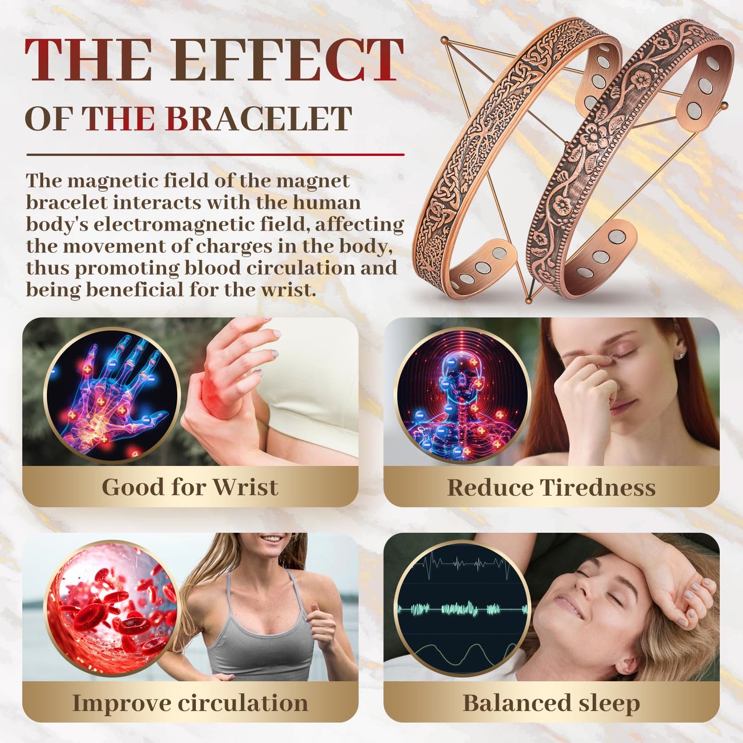Auramag Copper Bangle for Women, Magnetic Cuff Bangle with 3500 Gauss Magnets, 100% Pure Copper Jewelry with Gift Box(Set of 2)
