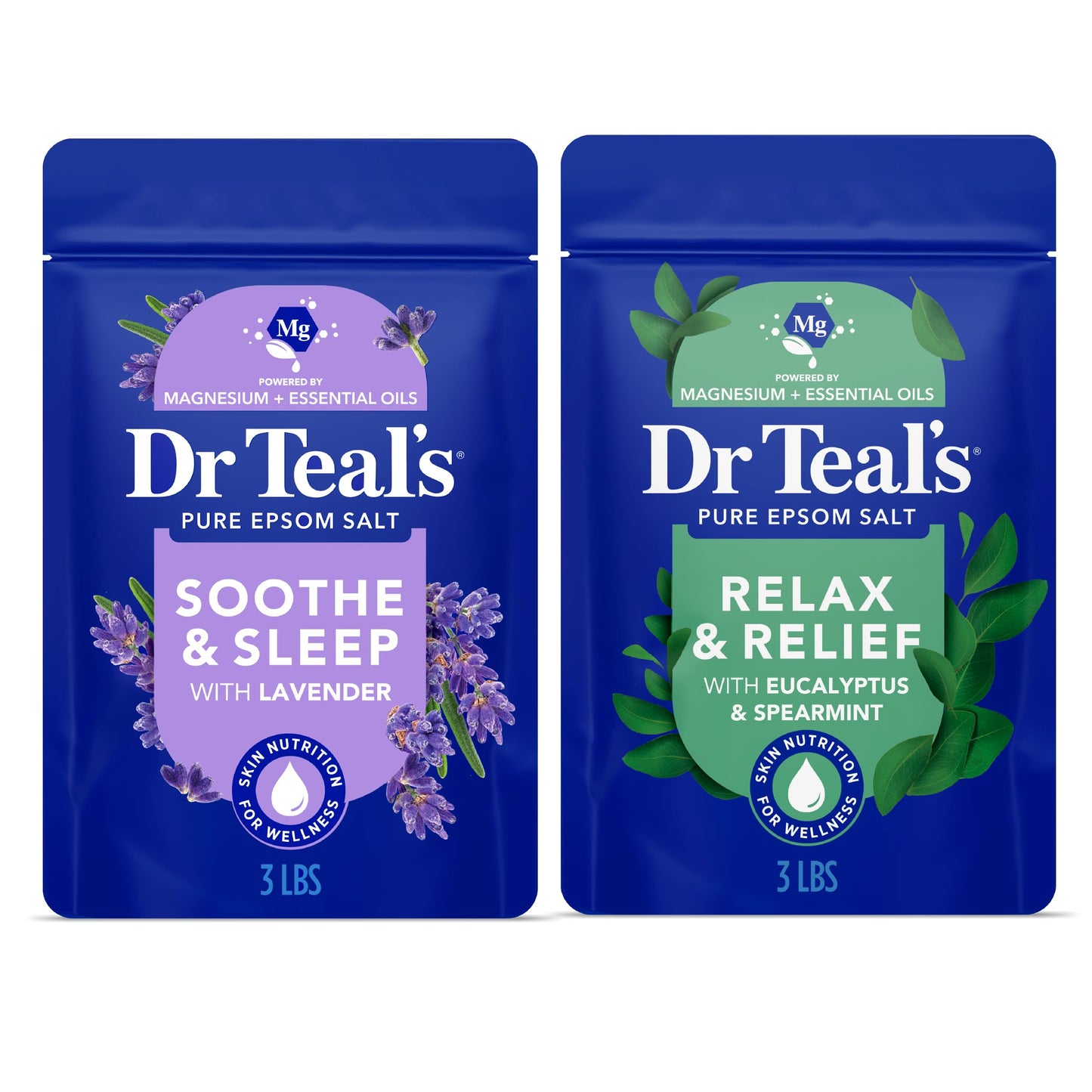 Dr Teal's Epsom Salt Magnesium Soak, Lavender & Eucalyptus Duo Bundle, 3 lbs (Pack of 2)
