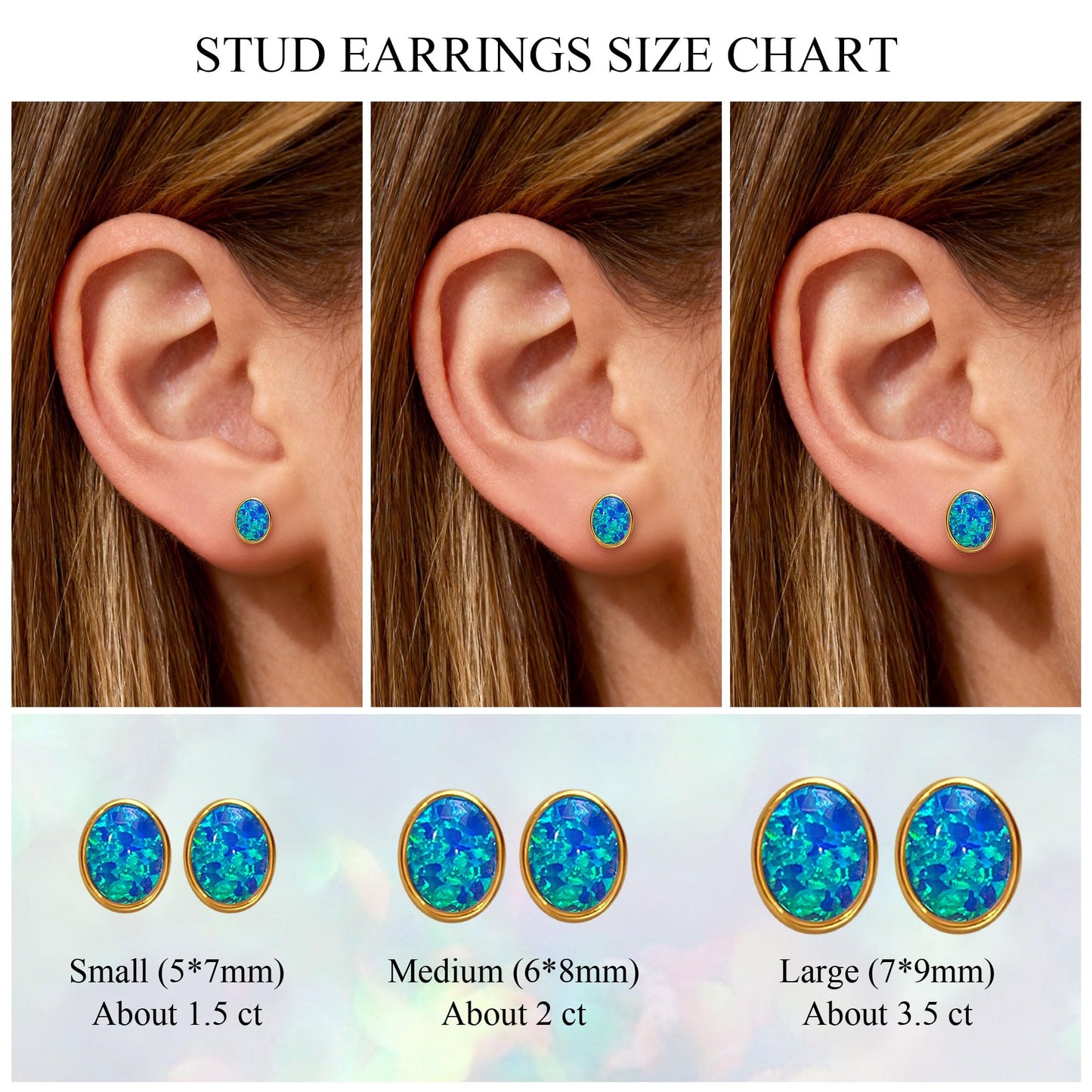 JiayangJY Silver Blue Fire Opal Stud Earrings for Women 18K Yellow Gold Plated Sterling Silver Oval Shape 5mm Opal Earrings with Push Back