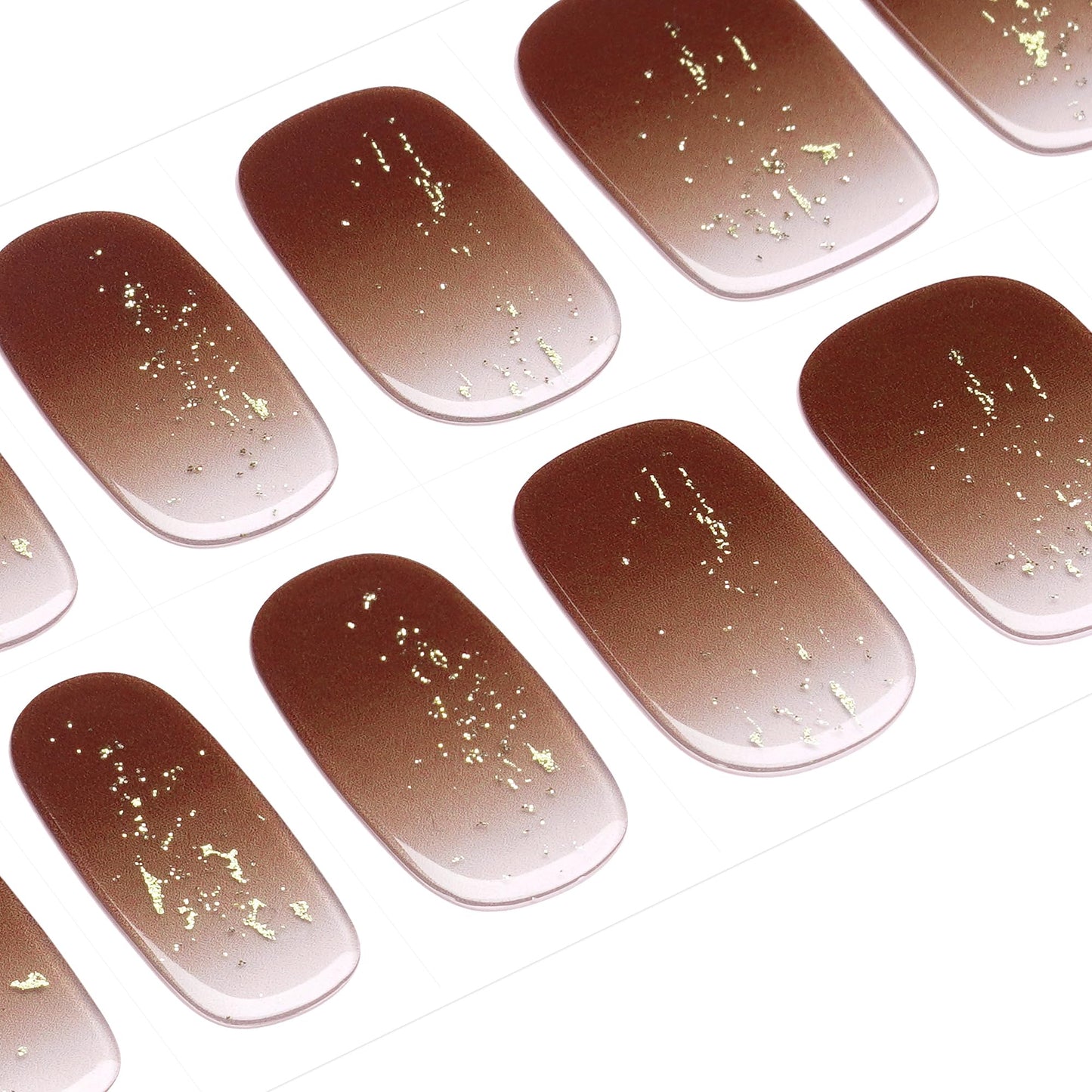 DANNI & TONI Semi Cured Gel Nail Strips Reddish Brown Gradient Gold Foil Gel Nail Wraps 28 Stickers | Golden Ember