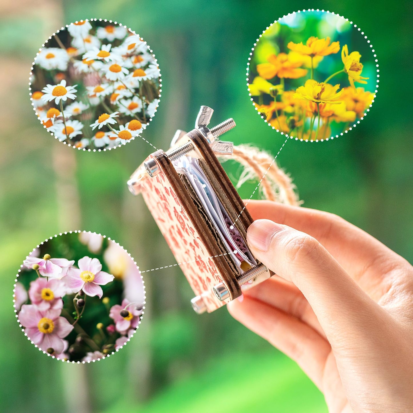 Leriton Micro Flower Press Kit 2.56 x 2.56 Inch Mini Wood Flower Press Kit Pocket Plant Leaf Preservation with 20 Specimen Papers for DIY Arts Crafts Pressing Plants