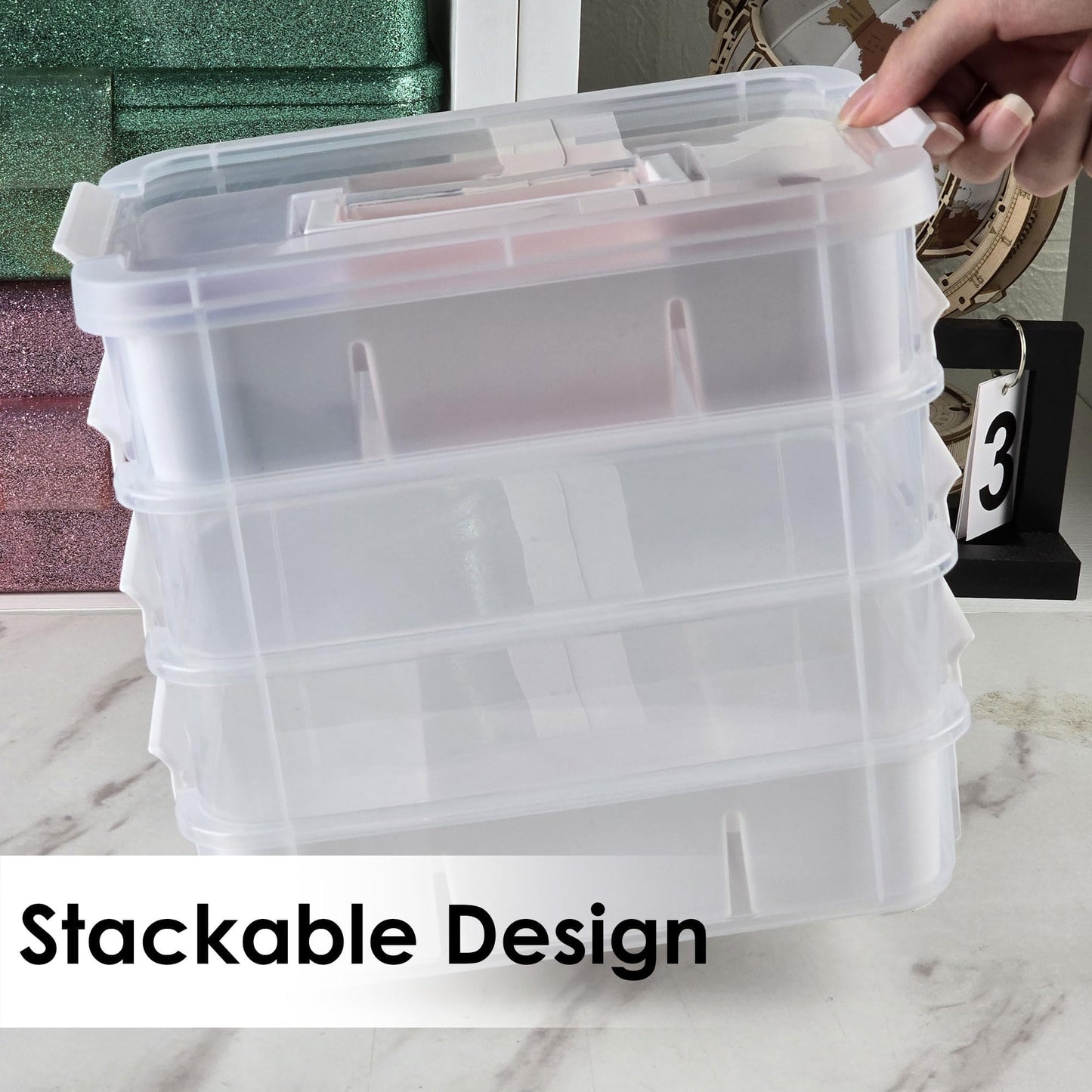 CraftGenes Craft Organizers and Storage, 10QT 4-Layer Durable Sewing Organizer for Sewing Supplies with 2 Removable Trays, DIY Kit Container for Seasonal Decor, Tool, Scrapbook and Art Supplies