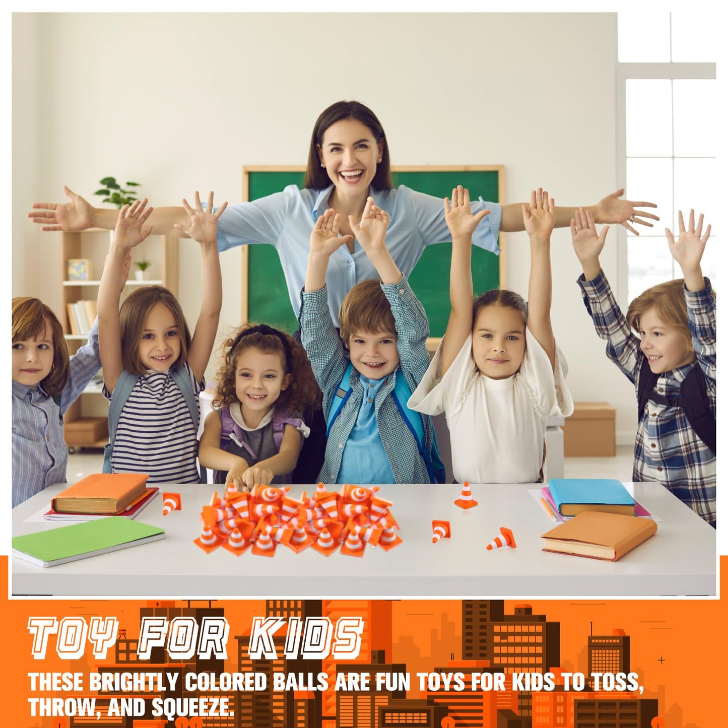 Libima 24 Pcs 2.36'' Traffic Cone Stress Balls Bulk Construction Party Favor Construction Toy Squeeze Cones Funny Stress Relief Toy Gift for Kids Teens Adult Improving Strength Release Pressure