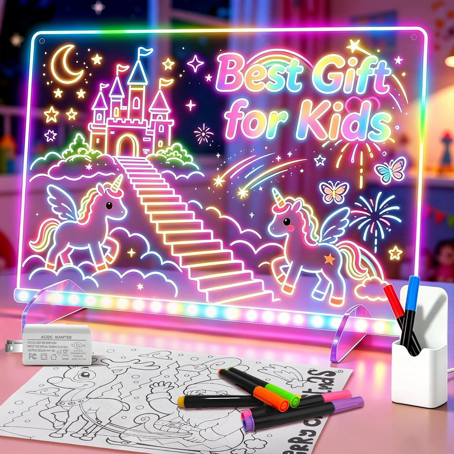 13"x10" Led Drawing Board for Kids, Includes Tracing Book, LED Note Board with 8 Colors, Kids Toy with 13 Light Effects, Light up Drawing Board for Girls & Boys Gifts Age 3+