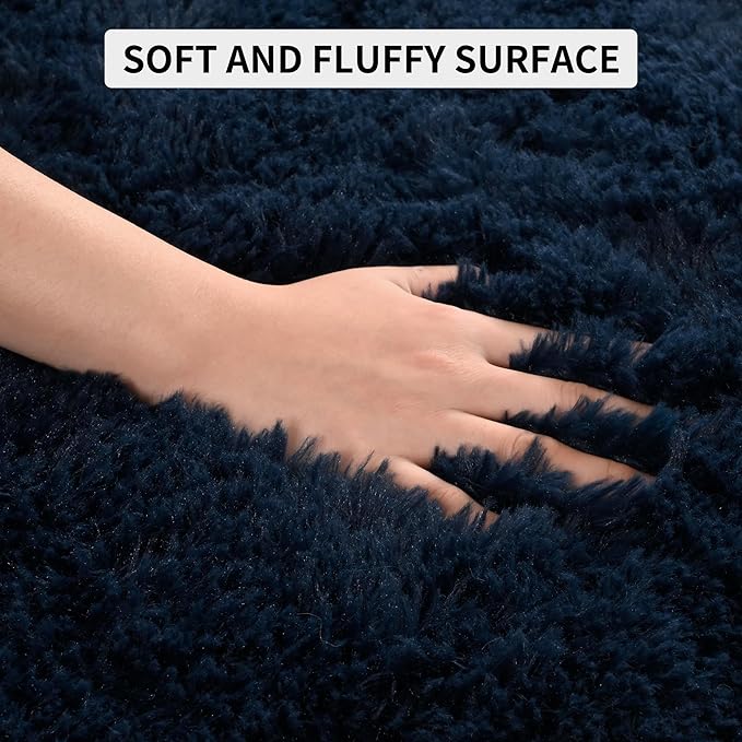 Tepook Soft Fluffy Rugs for Living Room, 5x8 Shaggy Area Rug for Bedroom, Modern Shag Rug Fuzzy Carpets for Kids, Plush Indoor Nursery Home Decor Rug with Non-Slip Bottom, Navy Blue