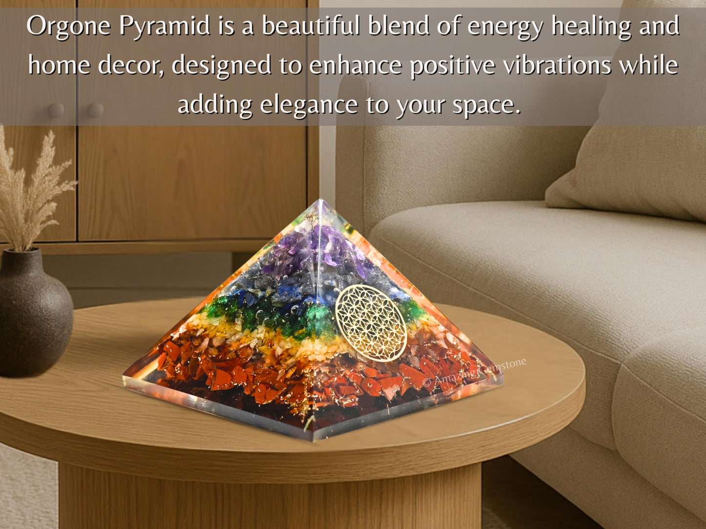 Amazing Gemstone Large Orgone Pyramid | Natural Chakra Pyramid Crystal | Flower of Life Orgonite Pyramid | Organ Pyramids Positive Energy Healing