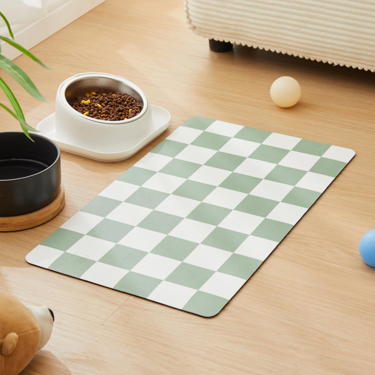 Ralxion Checkered Dog Feeding Mat, Absorbent Mats for Dog Food and Water Bowl, Dispenser, Feeder, Retro Aesthetic Pastel Pink Checkerboard Pet Placemat for Dogs, Cats, Puppy Accessories, 16" X 24”