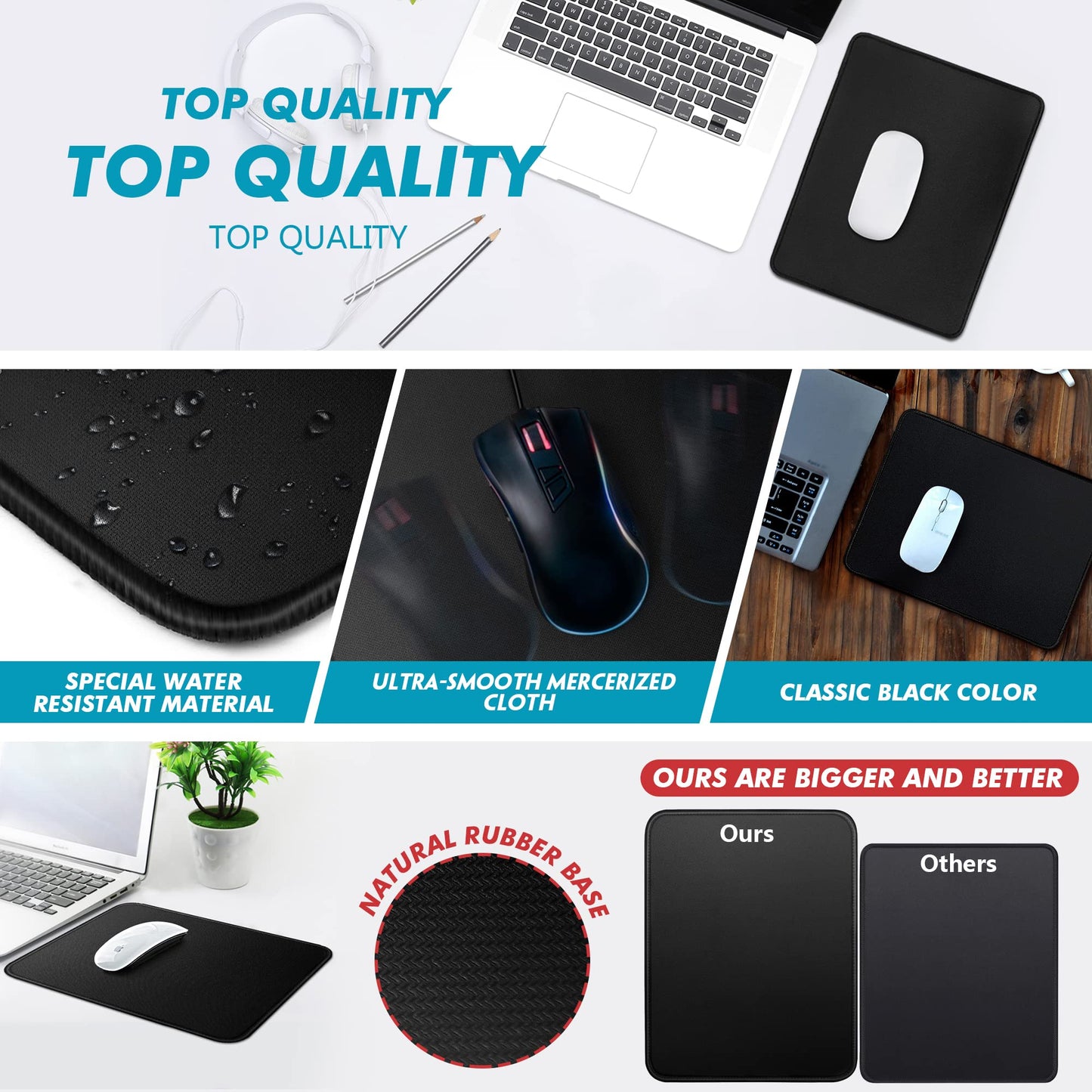 Mouse Pad 11 x 8.7 in, Smooth & Stable Mousepad with Stitched Edges and Non-Slip Base, Smooth Cloth Surface Computer Black Mouse Pad. Clean Desk Essential for Work, Study & Home Office