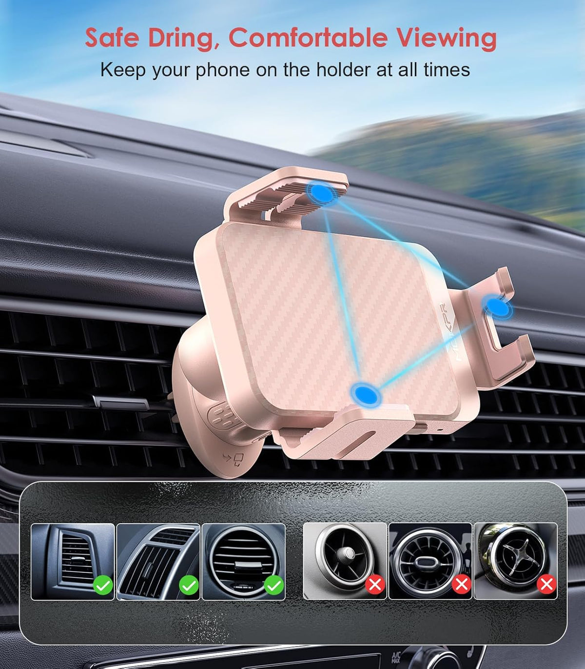 Wireless Car Charger, MOKPR 15W Fast Charging Auto-Clamping Car Charger Phone Mount Air Vent Cell Phone Holder Compatible iPhone 16/15/14/13/13 Pro/12 pro/12/11, for Samsung Galaxy S23/S22/S21, Pink