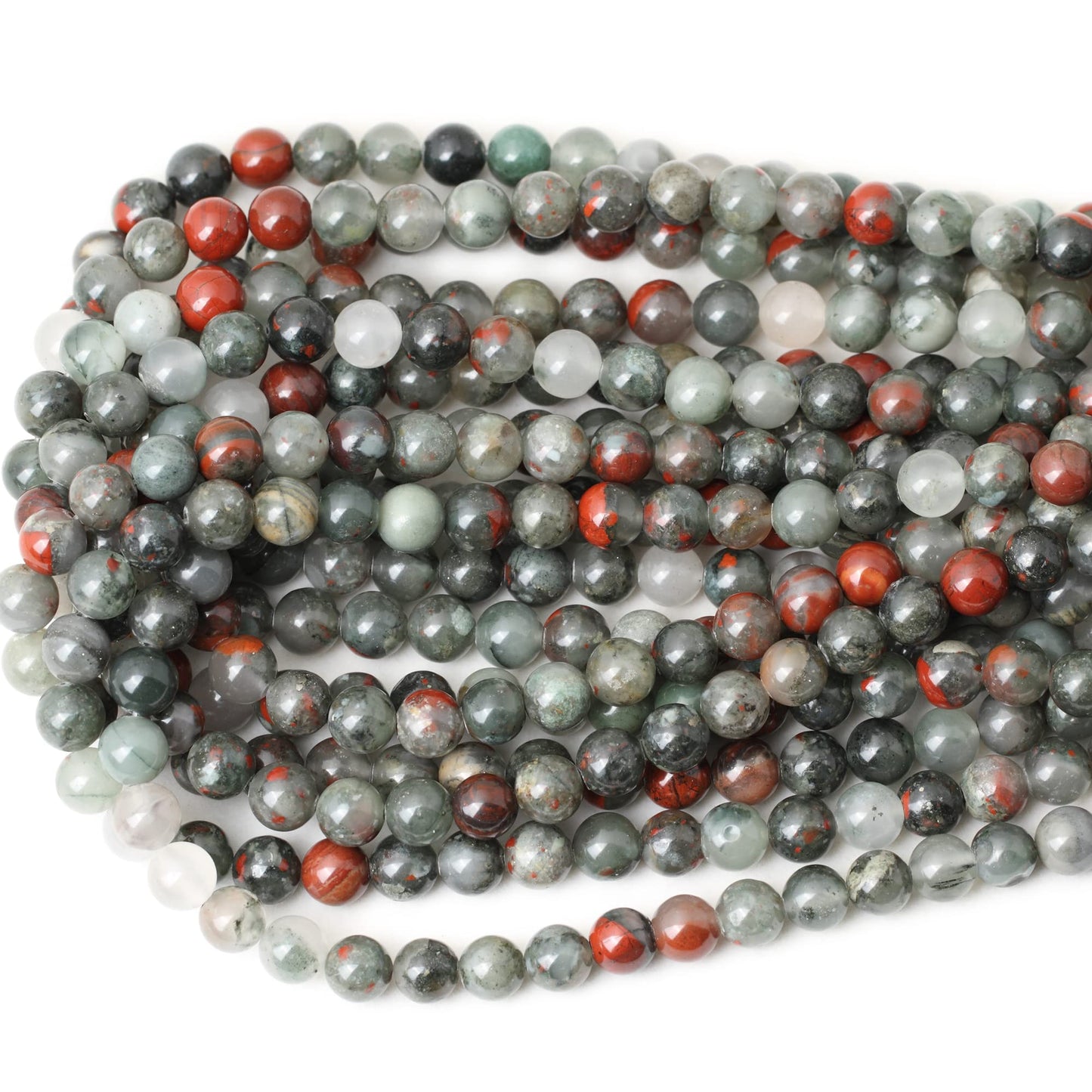 CHEAVIAN 45PCS 8mm Natural African Bloodstone Gemstone Smooth Surface Round Loose Beads for Jewelry Making 1 String 15 Inches