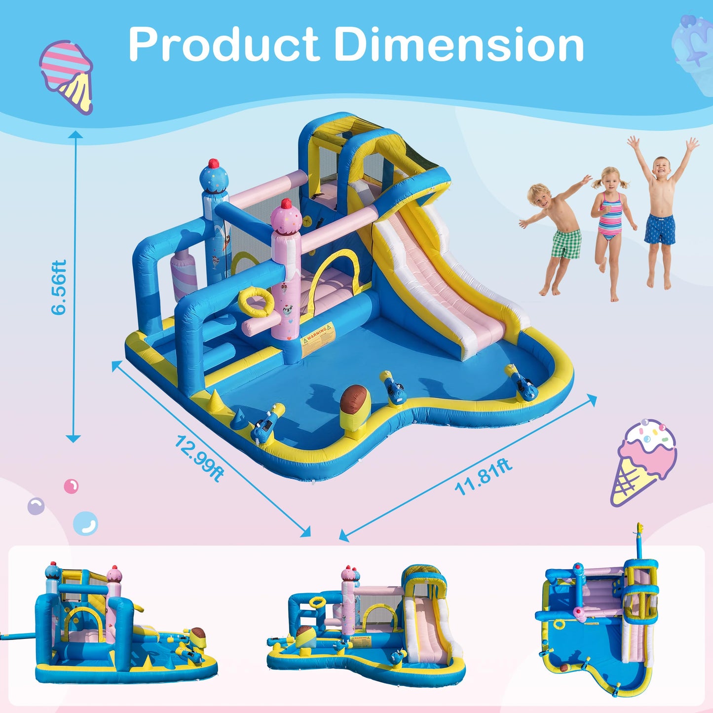 TOAOB Inflatable Water Slide for Kids 3-12: Blow Up Bounce House Backyard Water Park with 480W Blower- 10 in 1 with Pool for Outdoor Birthday Party