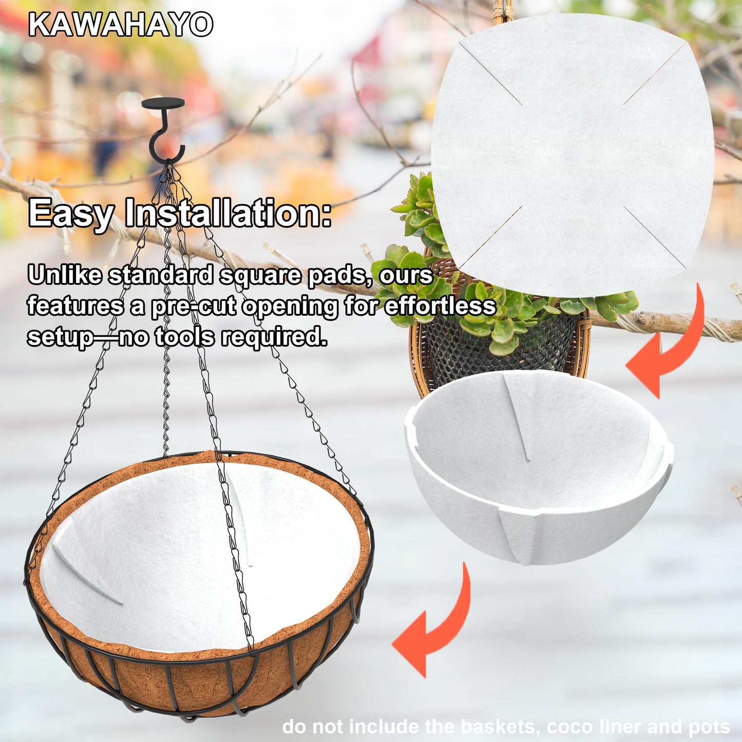 KAWAHAYO 6Pcs Self Watering Hanging Basket Liner Water Storing Liners for Coco Liner Absorb Water Mat, Plant Pot Auto Watering Device, M- fits 14" Coco Liner