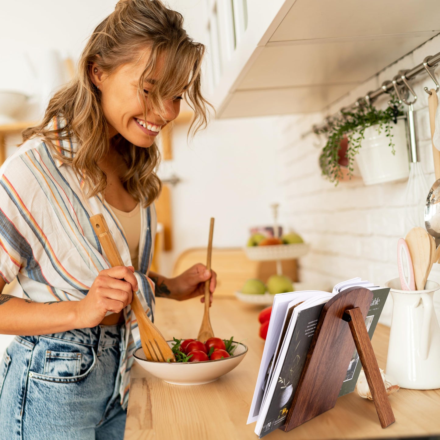 Beautiful Cookbook Stand for Your Kitchen Counter - Solid Wood Stand Easily Keeps Cook or Recipe Books Open for Convenient Cooking - Perfectly Fits Your iPad/Tablet and Enhances Any Kitchen Decor