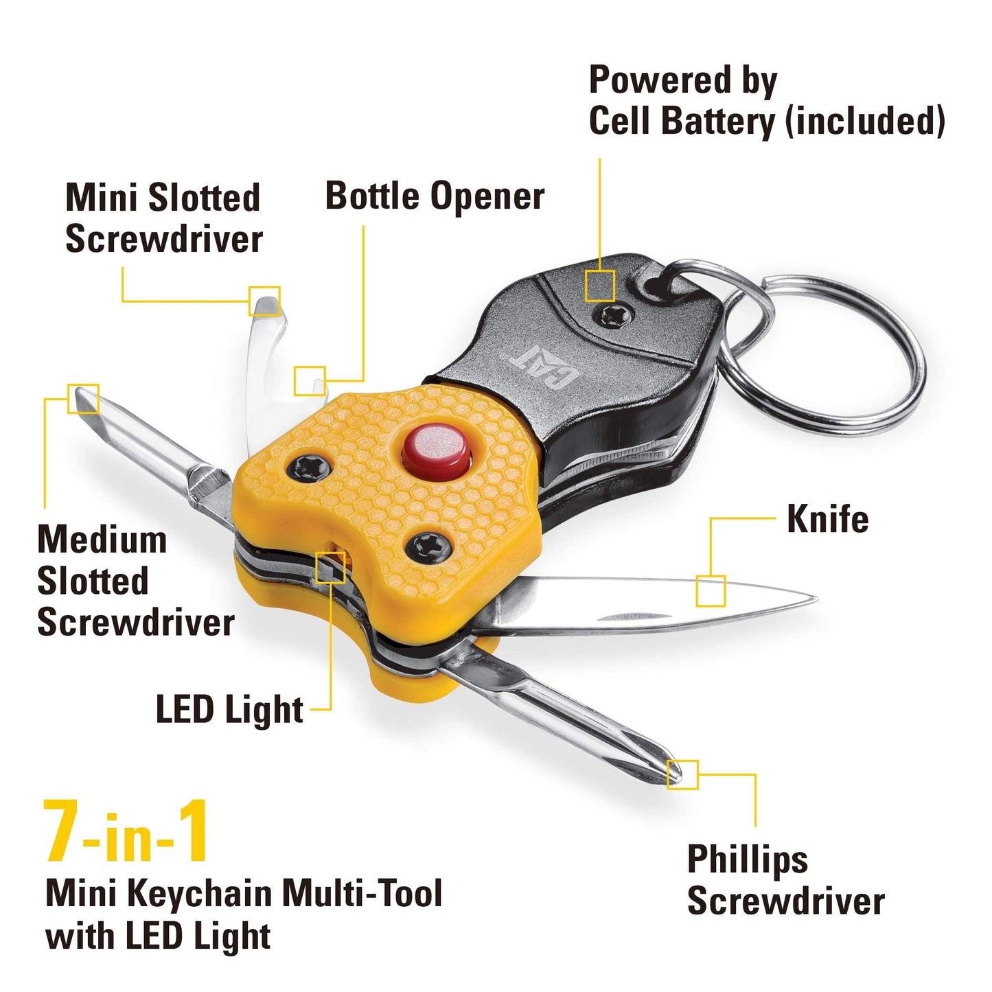 Cat 3 Piece 12-in-1 Multi-Tool, Knife, and Multi-Tool Key Chain Gift Box Set - 240192 , Yellow