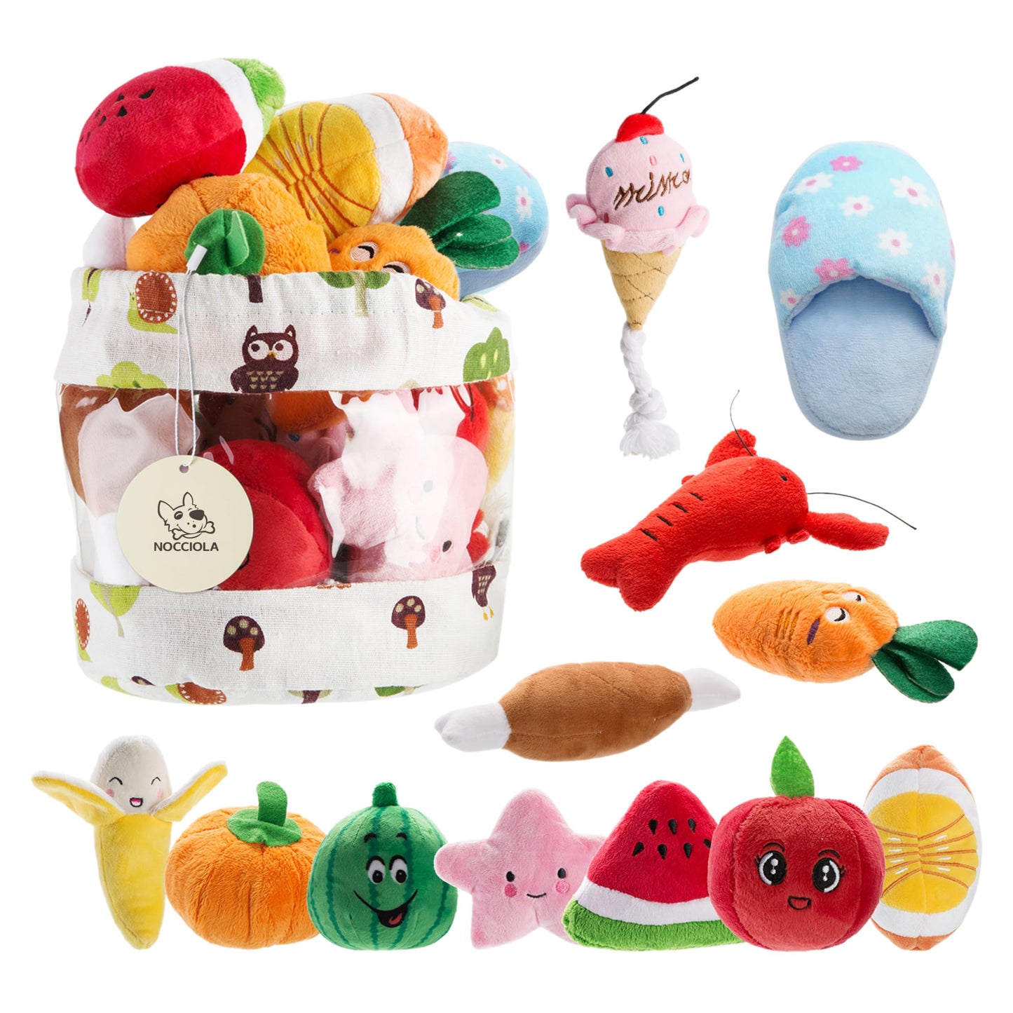 Nocciola Dog Squeaky Toys, Plush Small Dog Toys for Dogs, Stuffed with Squeakers,12 pcs Puppy Toys with a Carrying Bag for Small Medium Size